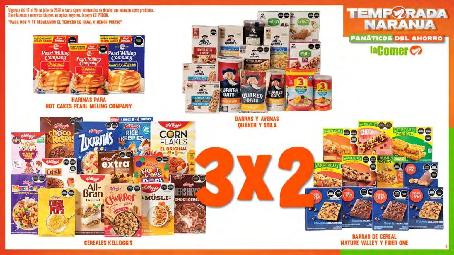 Nuevas ofertas de La Comer válidas en toda la República Mexicana desde el 17/07/2026. ¡Encuentra las mejores ofertas en La Comer folleto! | Página: 9 | Productos: Azúcar, Huevo, Cereales, Té