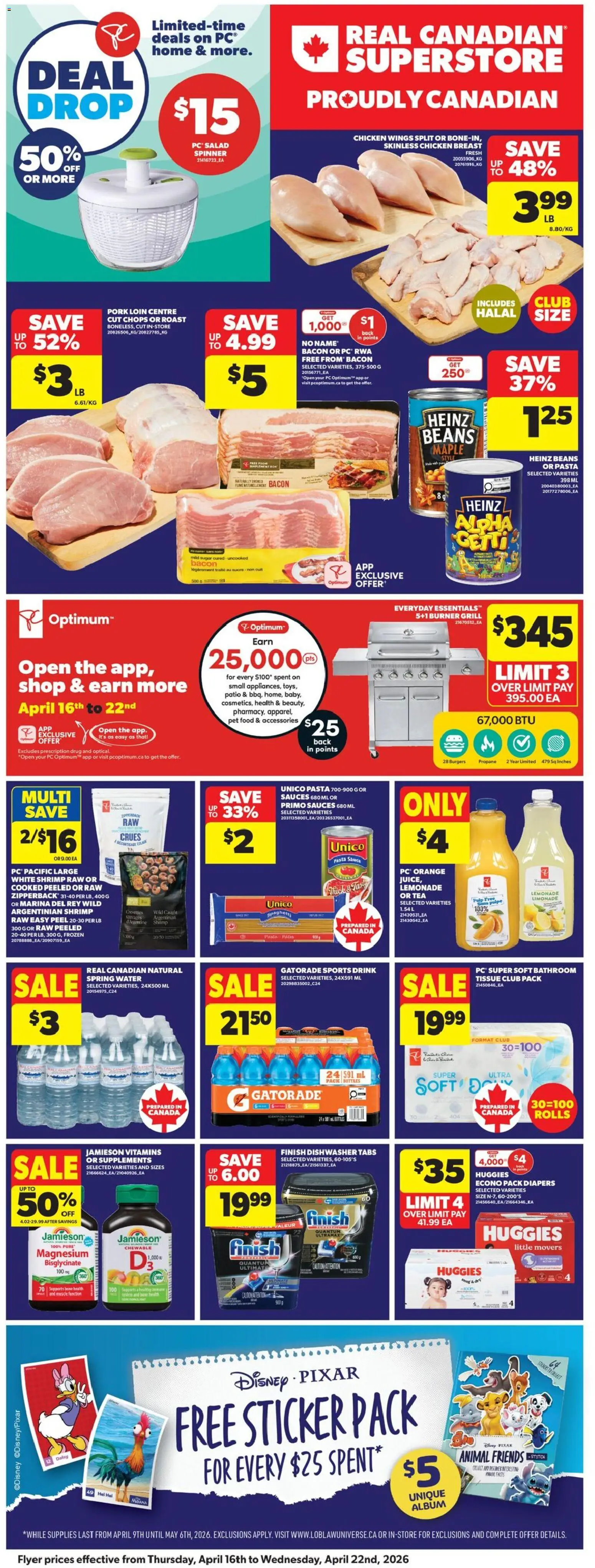 Real Canadian Superstore flyer valid from 16.04.2026 | Page: 3 | Products: Pasta, Dishwasher, Chicken, Pork