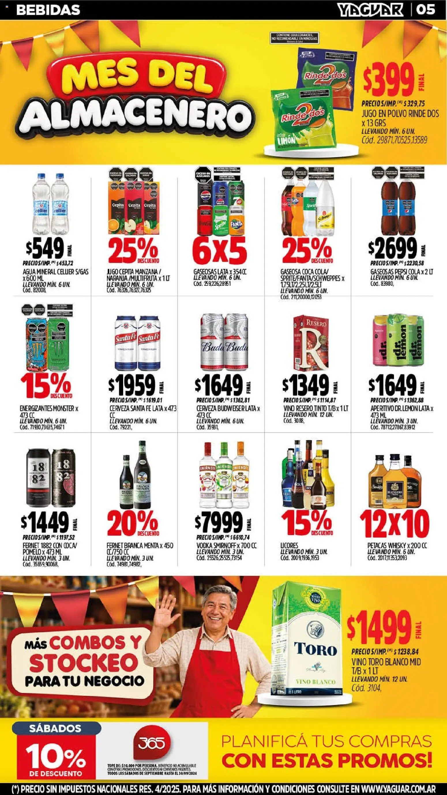Yaguar - Oferta Semanal Santa Fé │ válido desde el 14/09/2026 | Página: 6 | Productos: Bebidas, Fernet, Manzana, Agua mineral