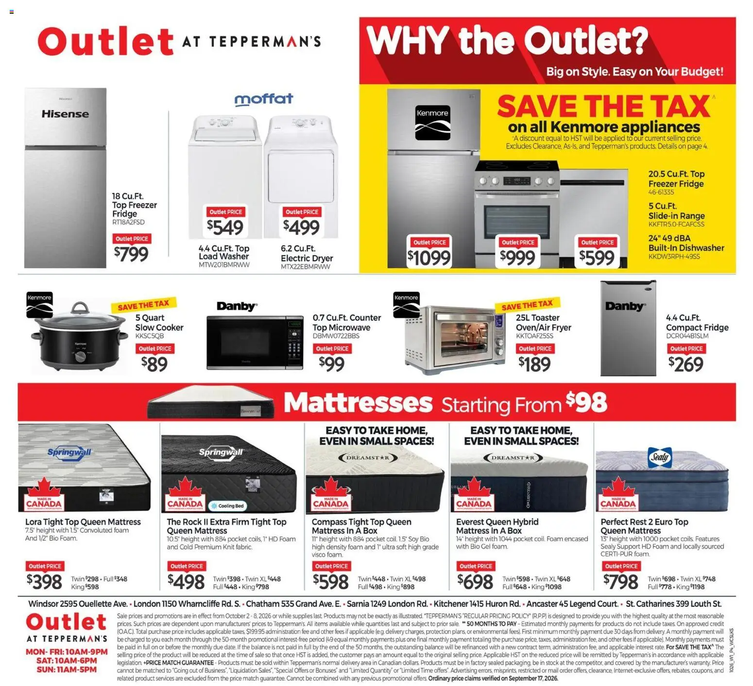 Tepperman's flyer valid from Oct 2, 2026 | Page: 4 | Products: Slow cooker, Freezer, Dishwasher, Box