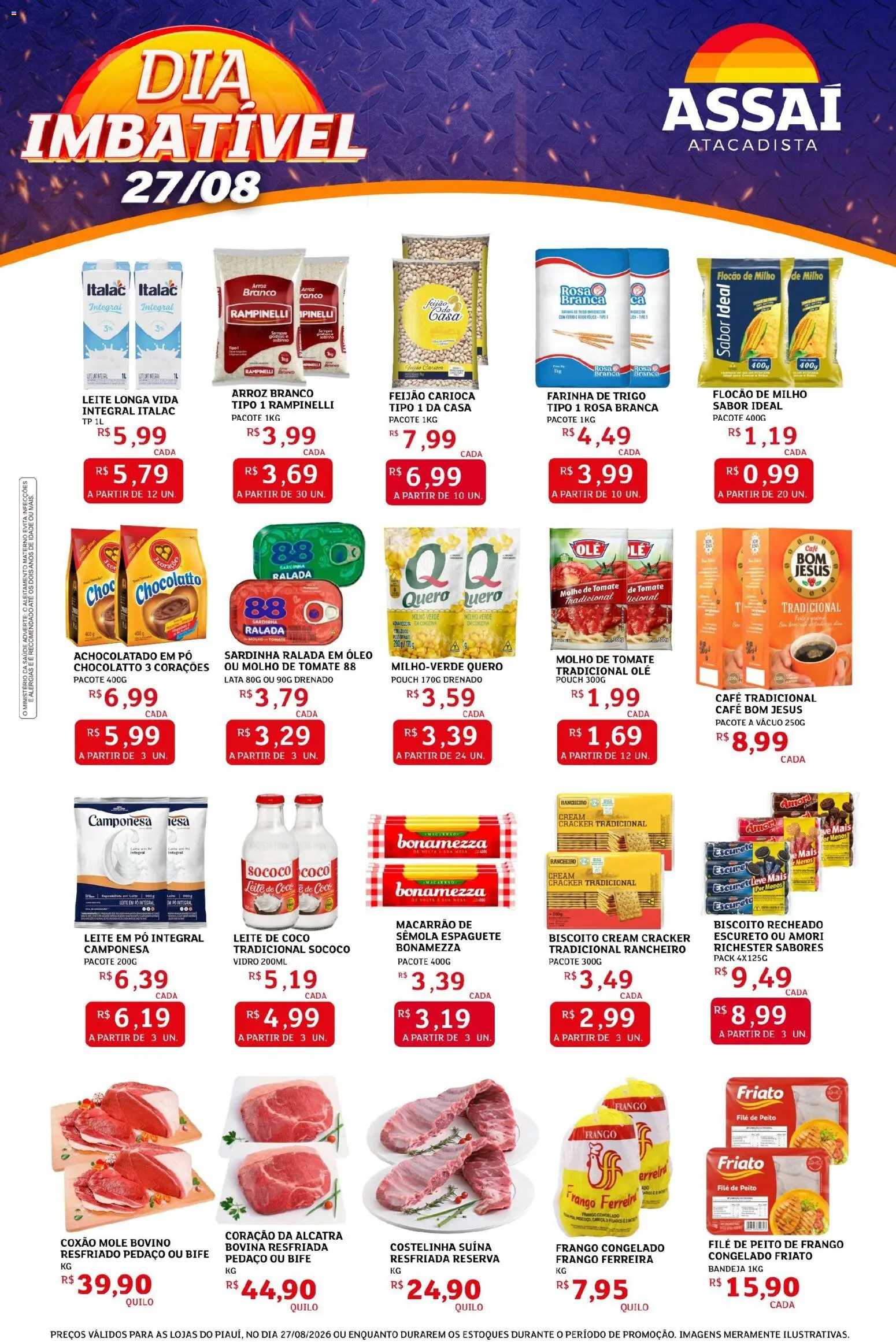 Assaí Atacadista Folheto - válido de 27/08/2026 | Página: 1 | Produtos: Molho de tomate, Achocolatado, Farinha de trigo, Friato