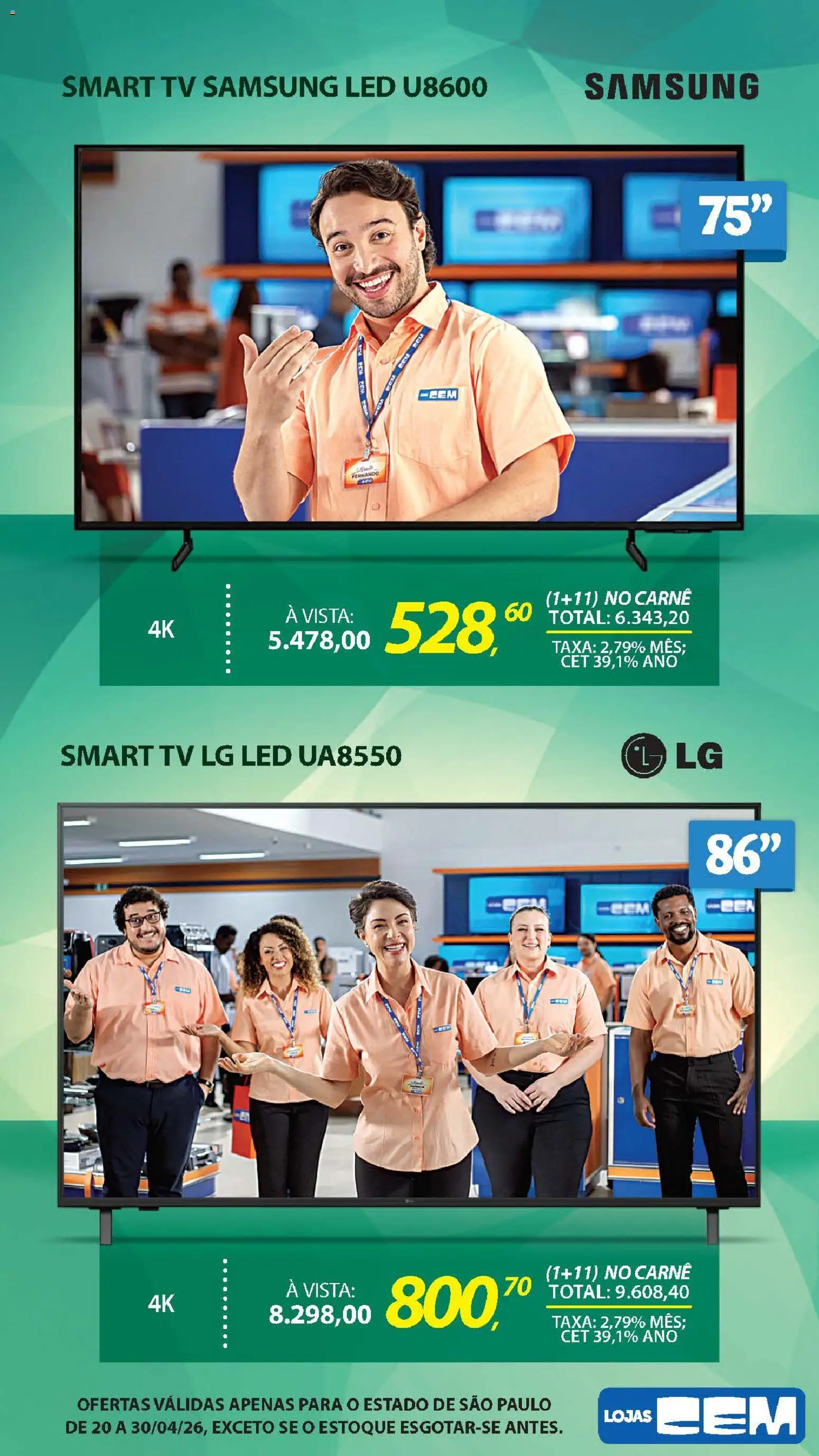 Lojas Cem Folheto - válido de 20.04.2026 | Página: 21 | Produtos: smart TV, Tv, Carne