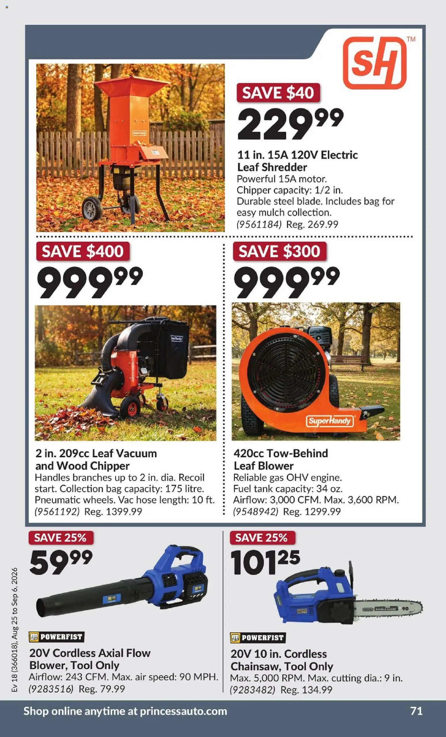 Princess Auto flyer valid from Aug 25, 2026 | Page: 72 | Products: Bag, Shredder