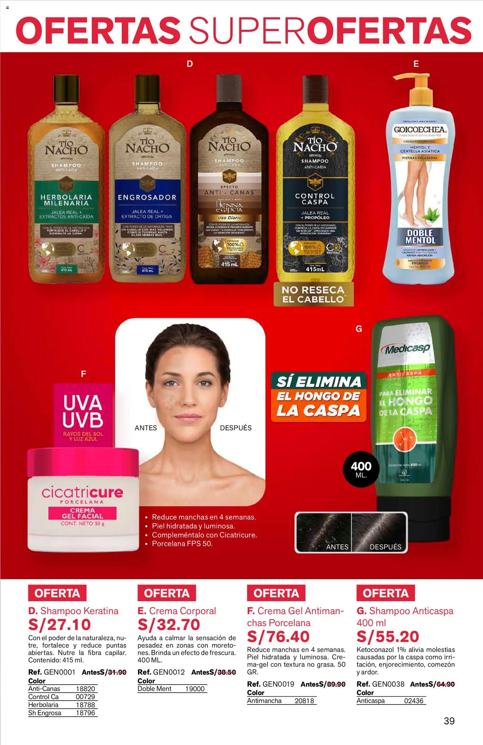 Catálogo Leonisa válido desde 04/08/2026 | Página: 39 | Productos: Shampoo, Té, Crema