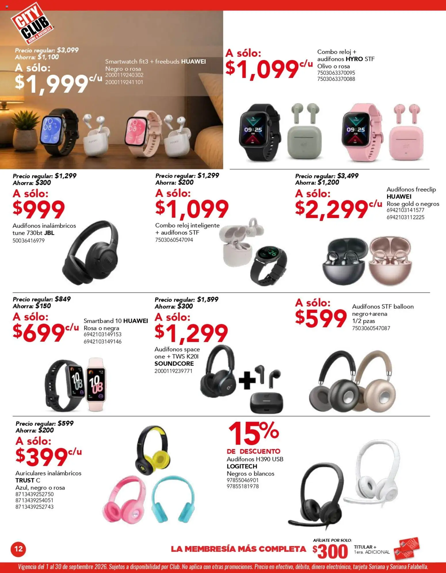 Nuevas ofertas de City Club válidas en toda la República Mexicana desde el 01/09/2026. ¡Encuentra las mejores ofertas en City Club catálogo! | Página: 12 | Productos: Usb, Audífonos, Audífonos inalámbricos, Reloj