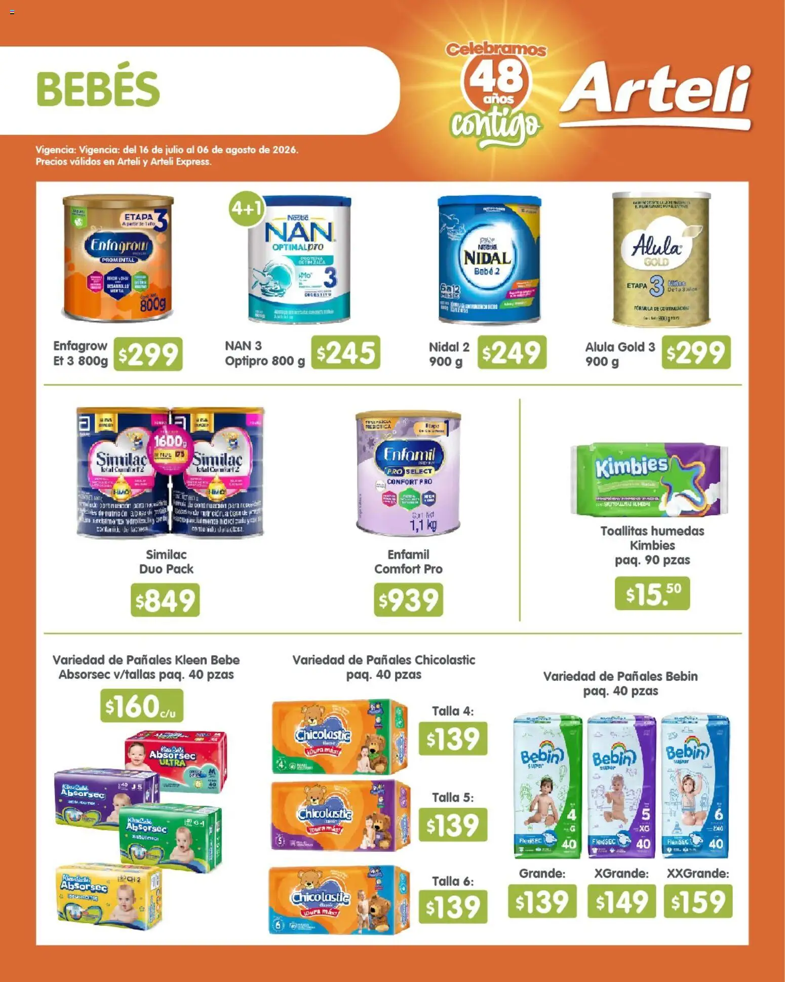 Nuevas ofertas de Arteli válidas en toda la República Mexicana desde el 16/07/2026. ¡Encuentra las mejores ofertas en Arteli folleto Quincenal! | Página: 12 | Productos: Toallitas húmedas, Pañales