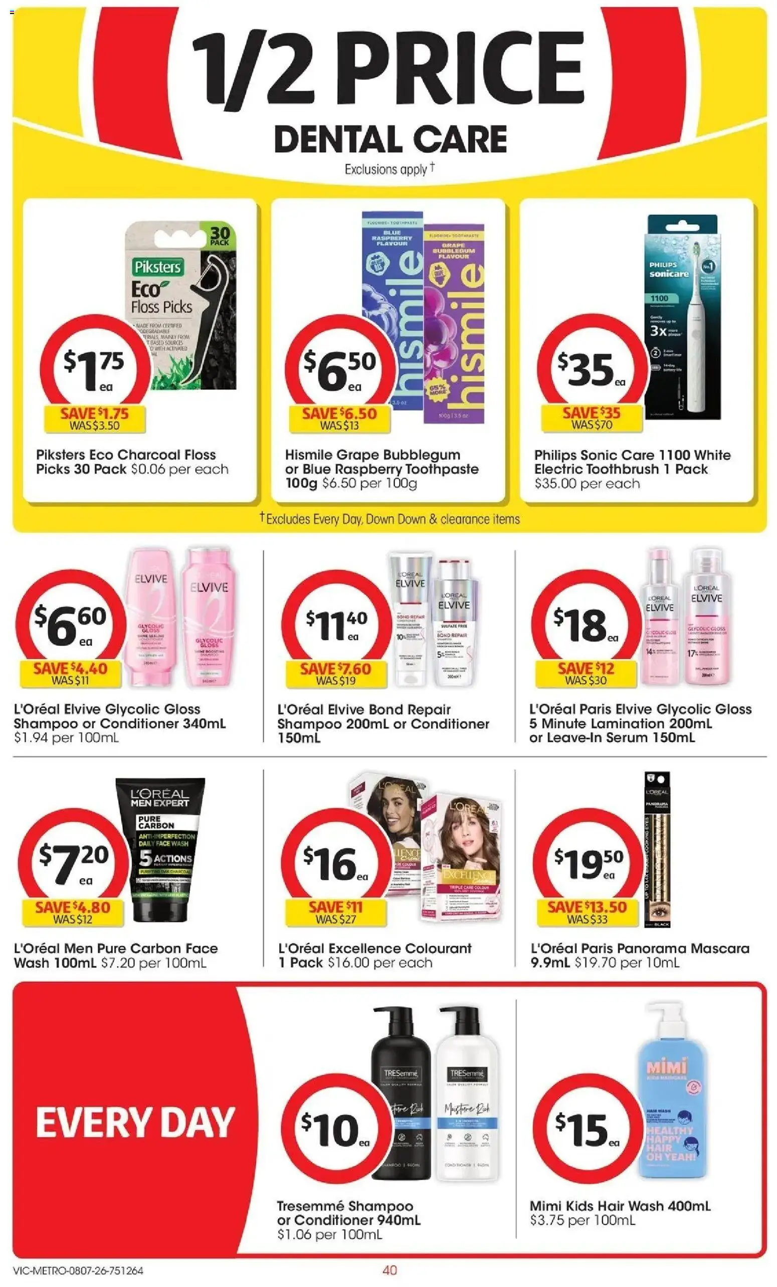 Coles catalogue - valid from 07/07/2026 | Page: 40 | Products: Shampoo, Conditioner, Face wash, Dental care