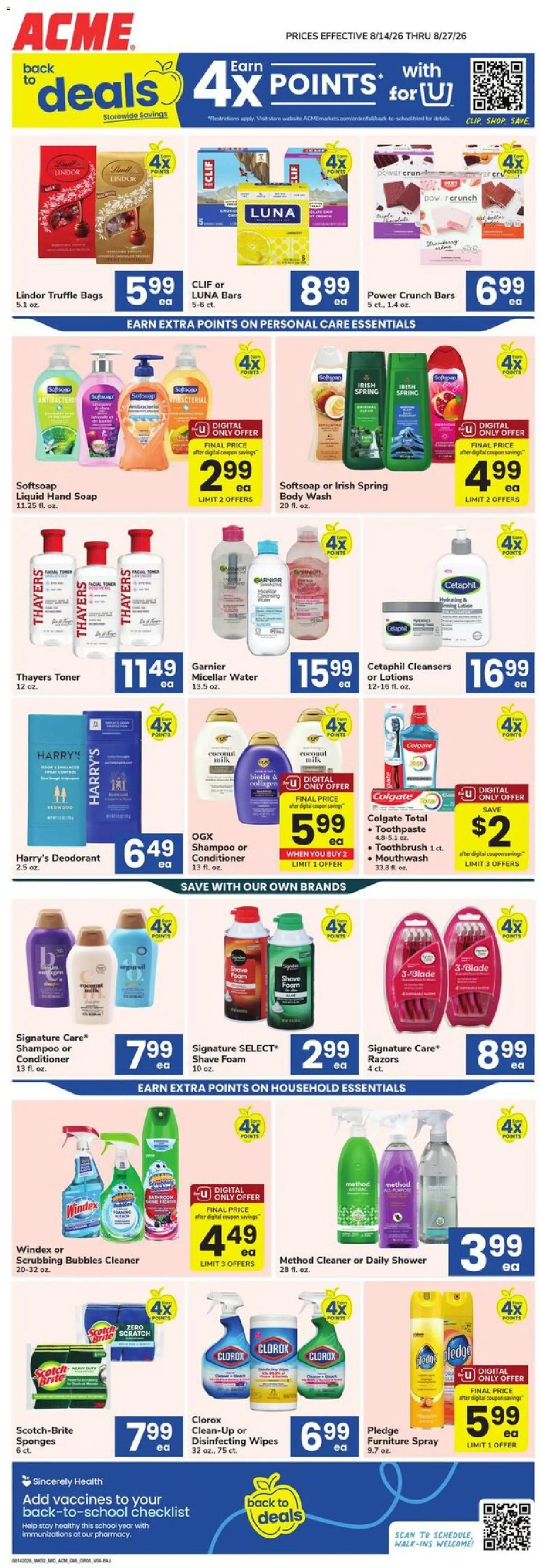 Acme Ad - valid from 08/14/2026 | Page: 1 | Products: Clip, Body Wash, Water, Coconut