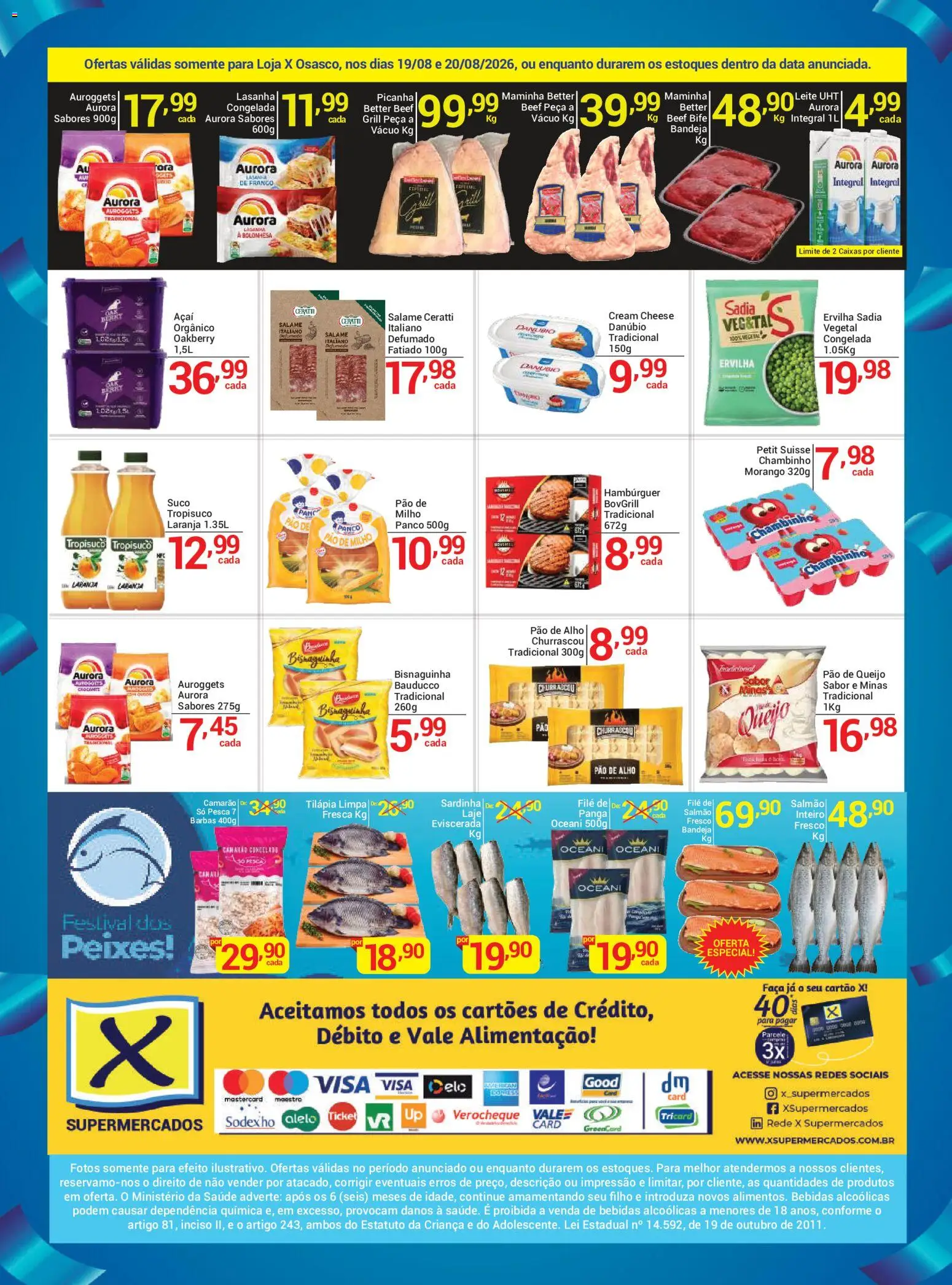X Supermercados Folheto - válido de 19/08/2026 | Página: 2 | Produtos: Pao de alho, Peixes, Maminha, Salame