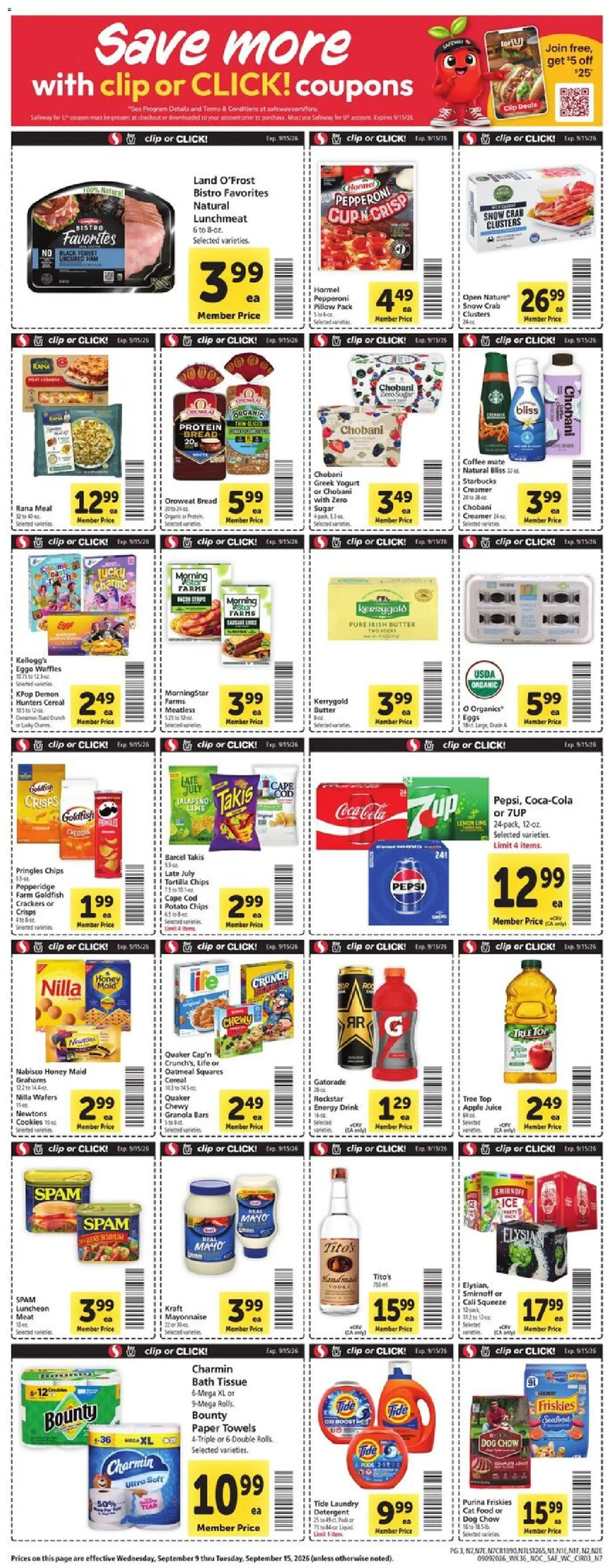 Safeway Weekly Ad - valid from 09/09/2026 | Page: 3 | Products: Pillow, Crackers, Juice, Chips
