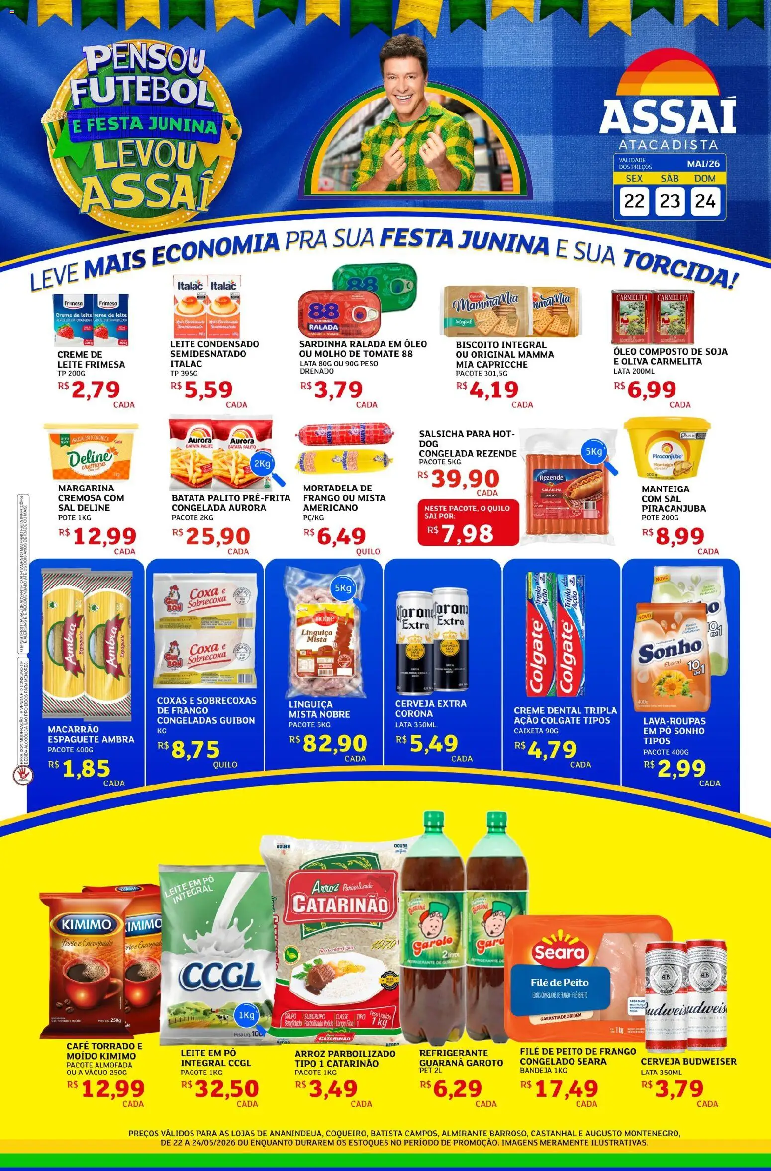Assaí Atacadista Folheto - válido de 22.05.2026 | Página: 1 | Produtos: Macarrão, Creme de leite, Leite em pó, Peito de frango