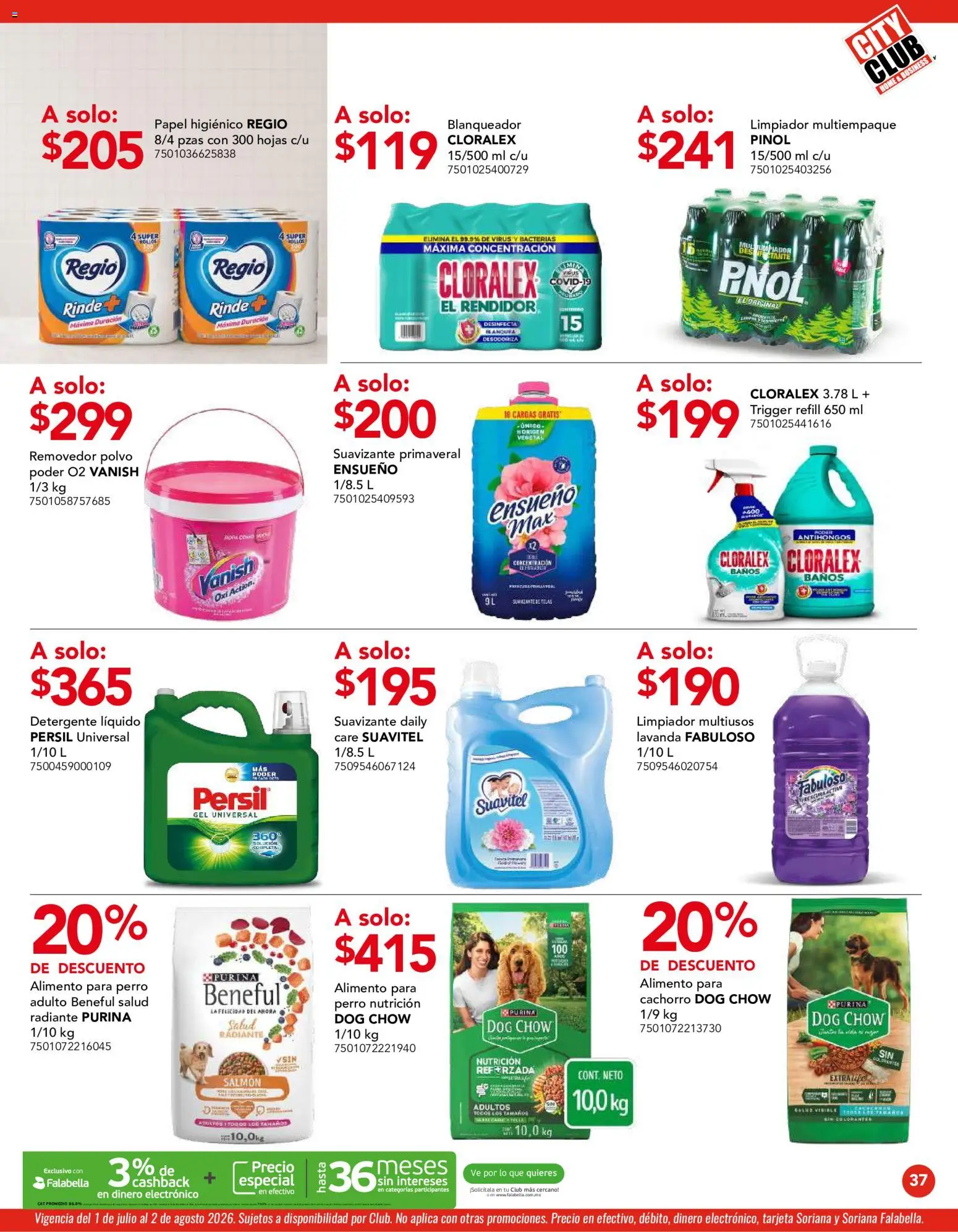 Nuevas ofertas de City Club válidas en toda la República Mexicana desde el 01/07/2026. ¡Encuentra las mejores ofertas en City Club catálogo! | Página: 37 | Productos: Detergente, Suavizante, Limpiador, Papel higiénico