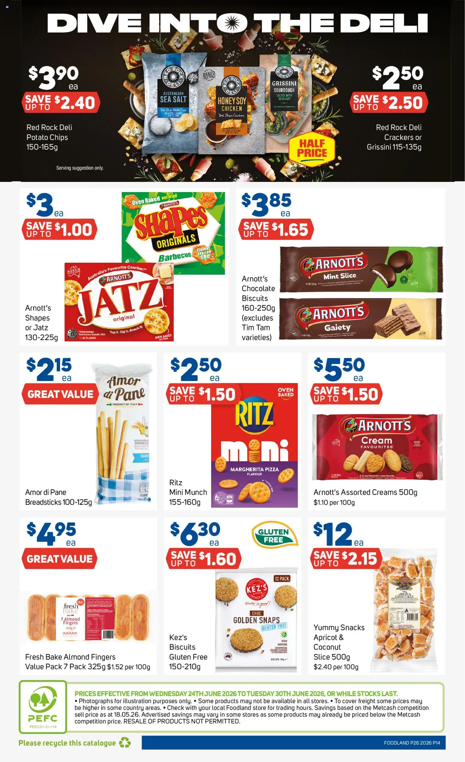 Foodland catalogue - valid from 24/06/2026 | Page: 14 | Products: Crackers, Pizza, Honey, Biscuits