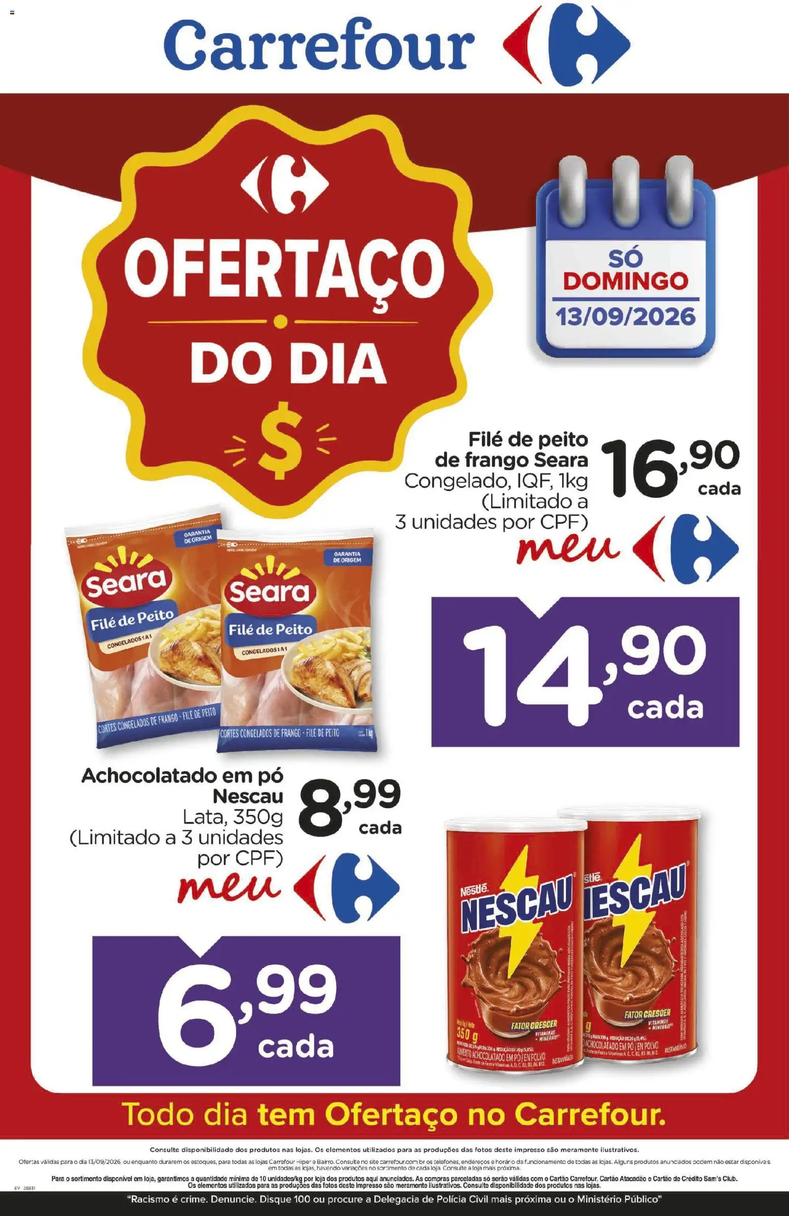 Carrefour Folheto - válido de 13/09/2026 | Página: 1 | Produtos: Pó, Nescau, Frango, Peito de frango
