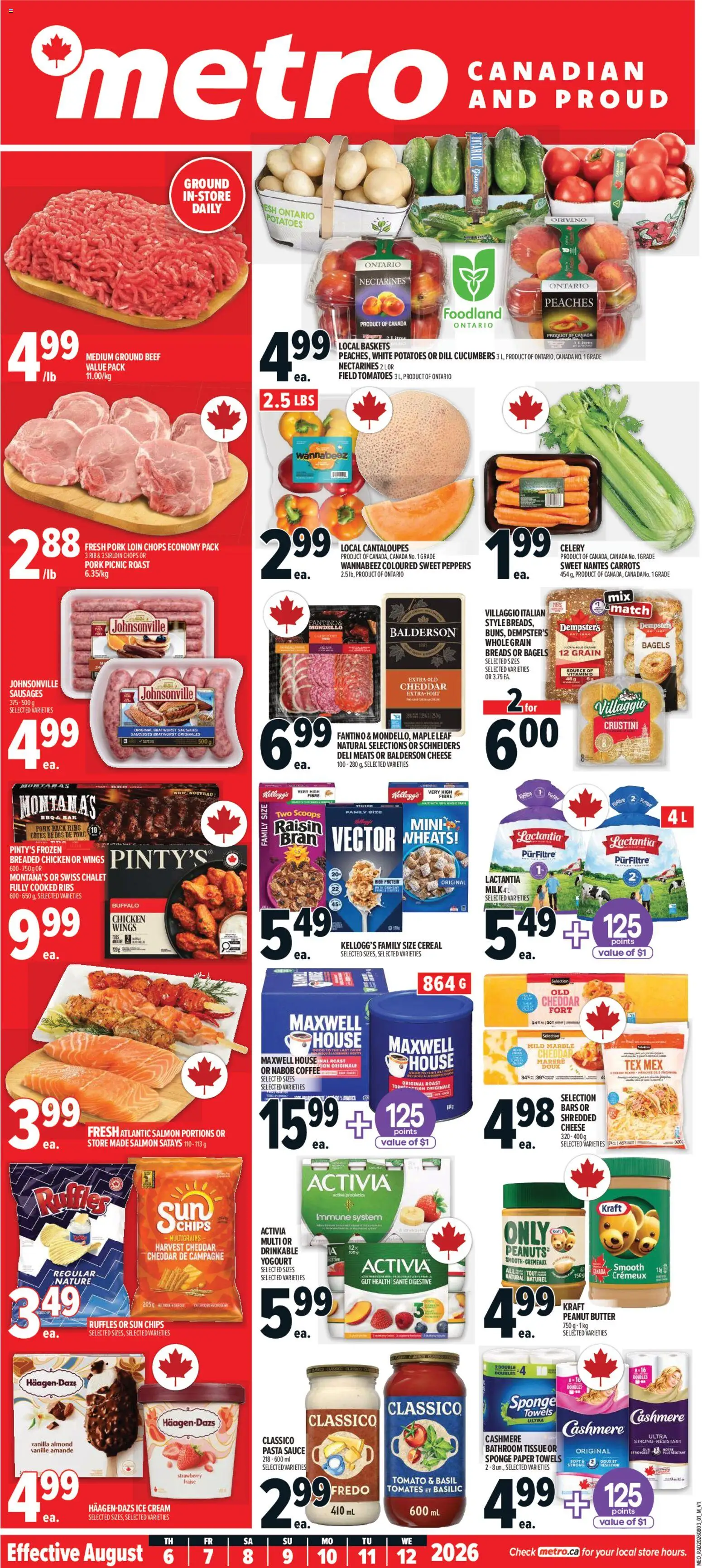 Metro flyer valid from Aug 6, 2026 | Page: 1 | Products: Roast, Peanut butter, Ice, Pork