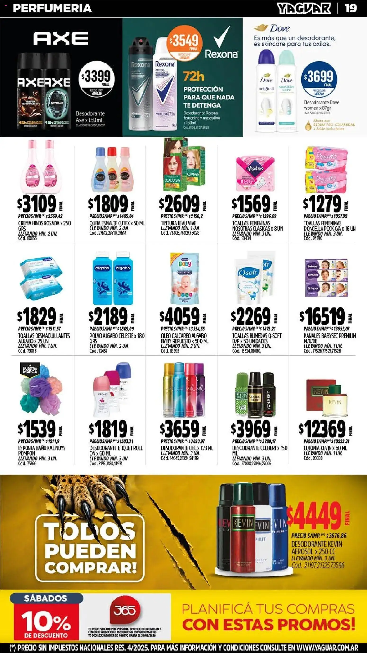 Yaguar - Oferta Semanal Mar del Plata │ válido desde el 03/08/2026 | Página: 19 | Productos: Toallas, Tintura, Desodorante, Té