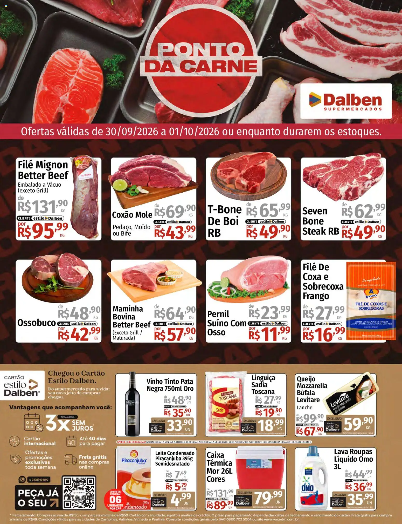 Supermercado Dalben Folheto - válido de 30/09/2026 | Página: 1 | Produtos: Coxão mole, Filé mignon, Bebidas, Leite