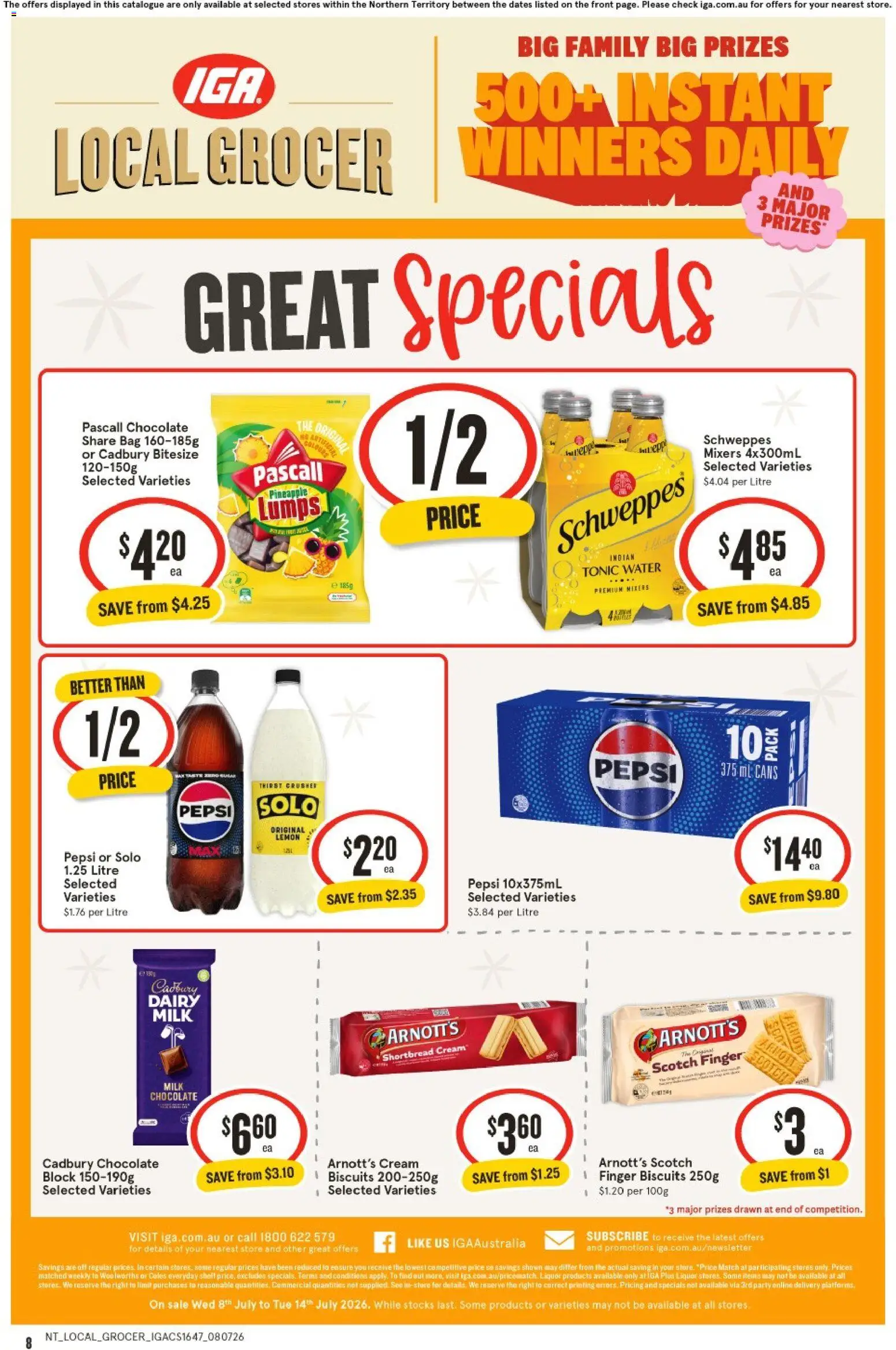 IGA catalogue - valid from 08/07/2026 | Page: 2 | Products: Pineapple, Pepsi, Water, Lemon