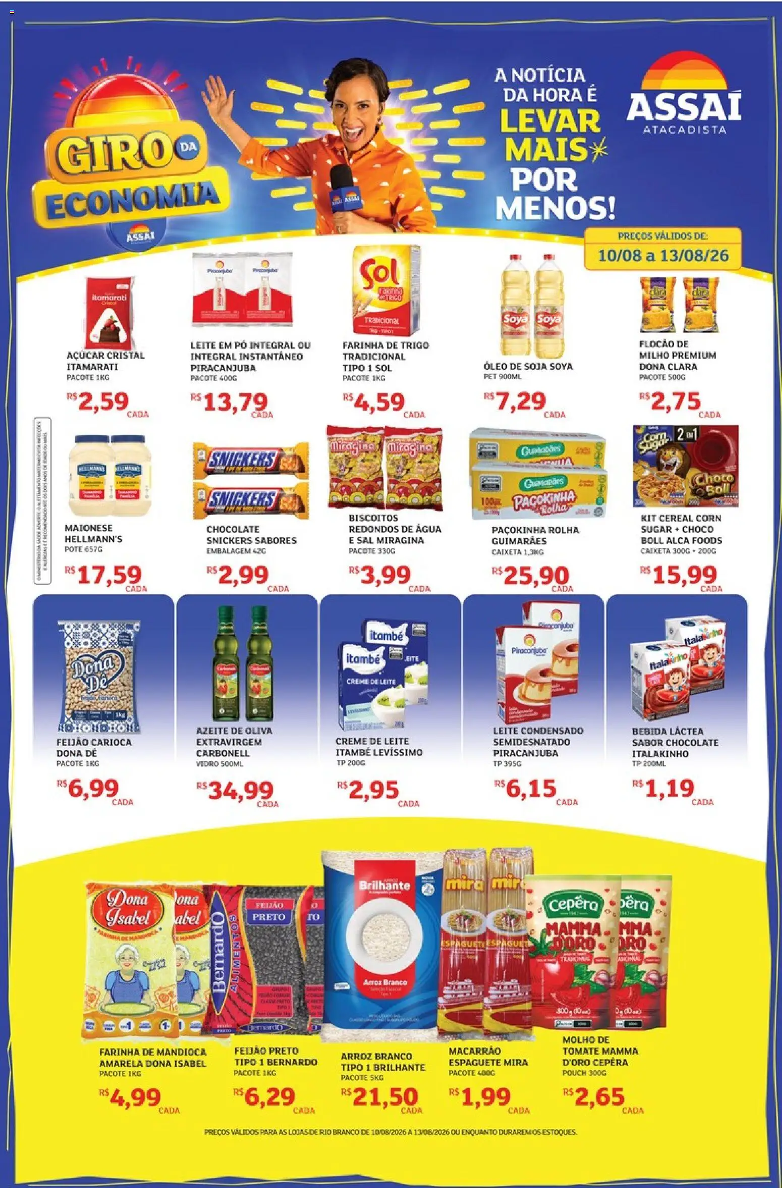 Assaí Atacadista Folheto - válido de 10/08/2026 | Página: 1 | Produtos: Espaguete, Tomate, Pó, Farinha de mandioca