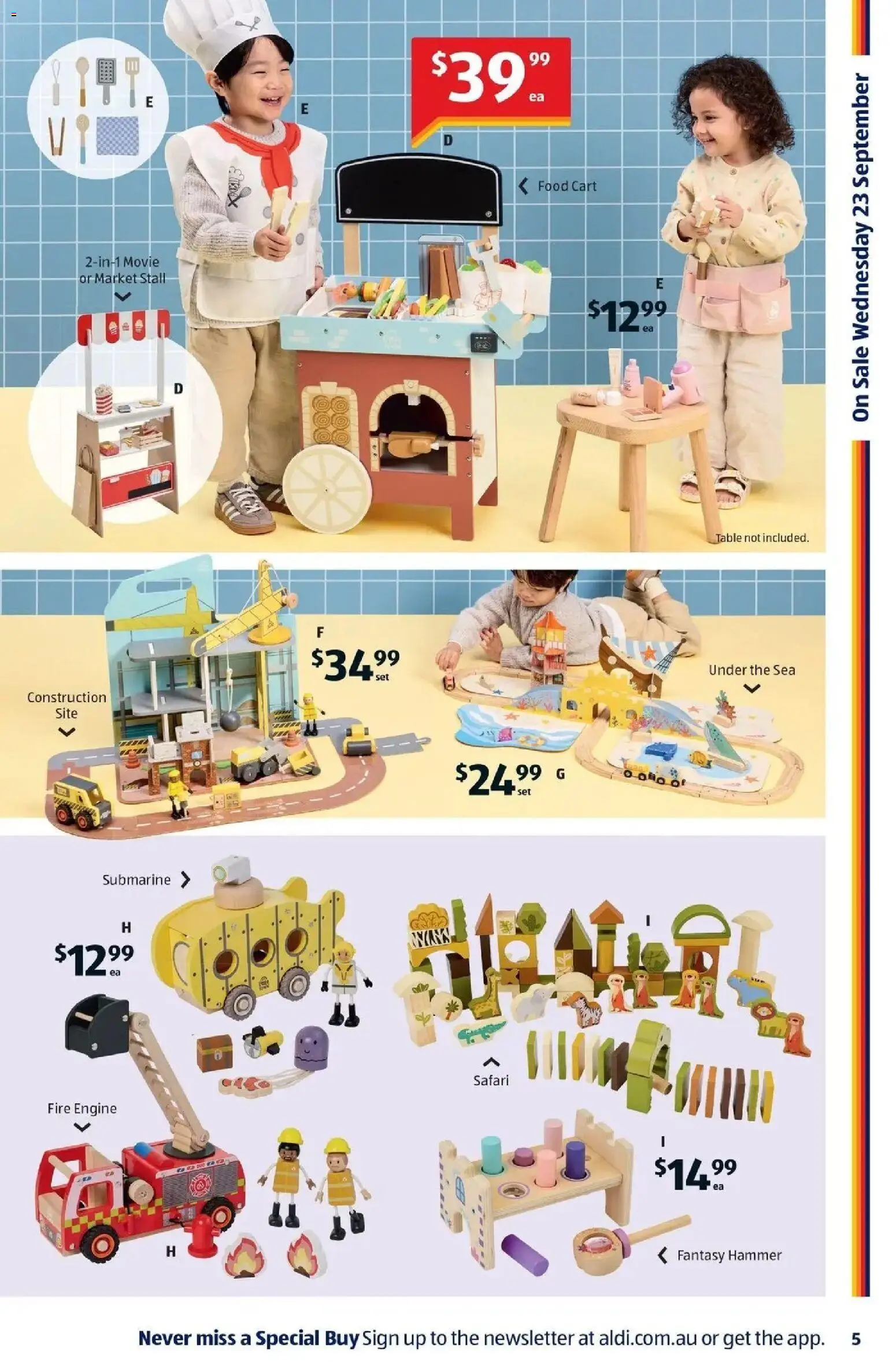 Aldi catalogue - valid from 23/09/2026 | Page: 5 | Products: Table, Food, Cart, Accessories