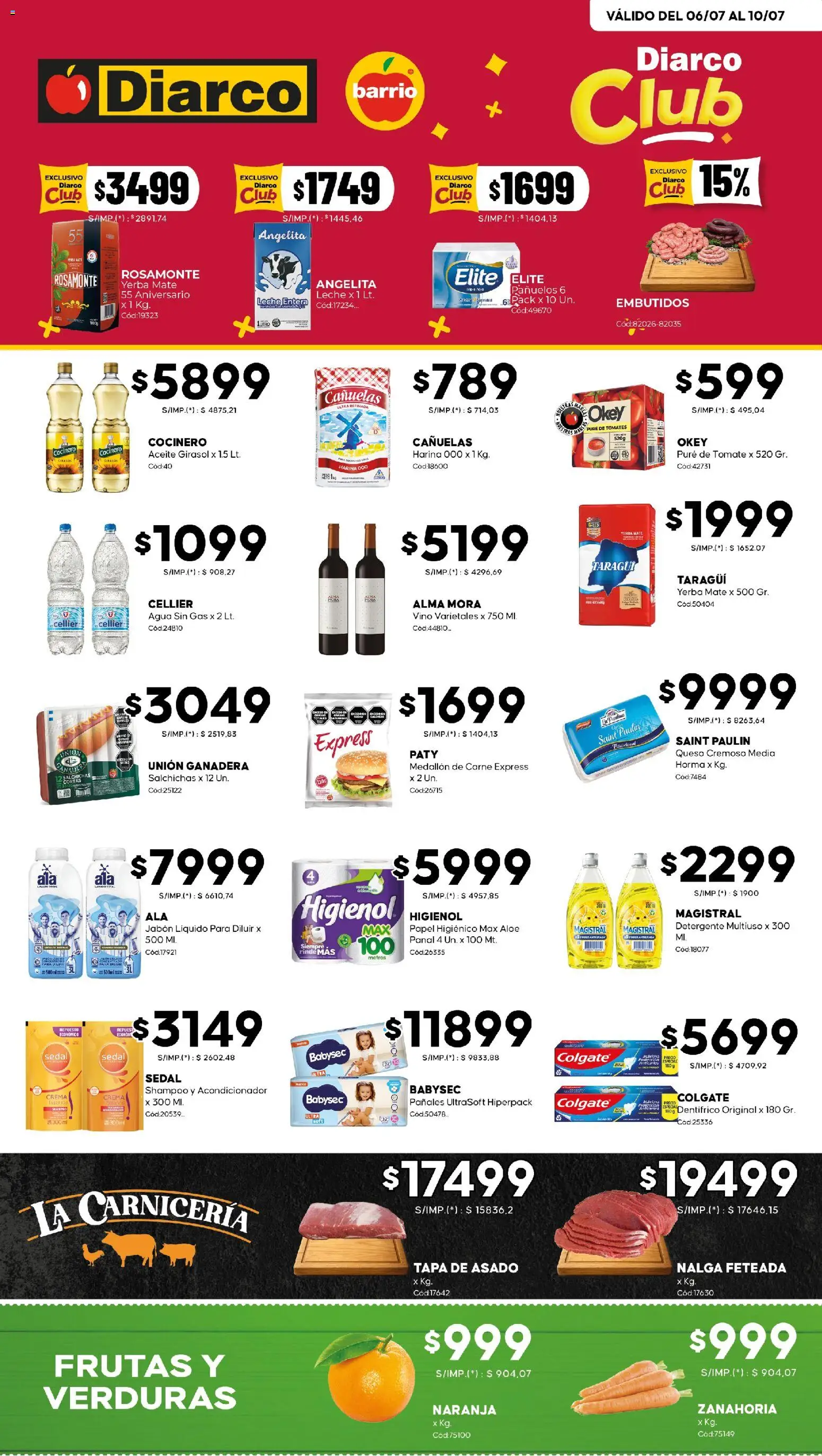 Diarco - Ofertas Diarco Barrio │ válido desde el 06/07/2026 | Página: 1 | Productos: Papel higiénico, Yerba, Shampoo, Pañales