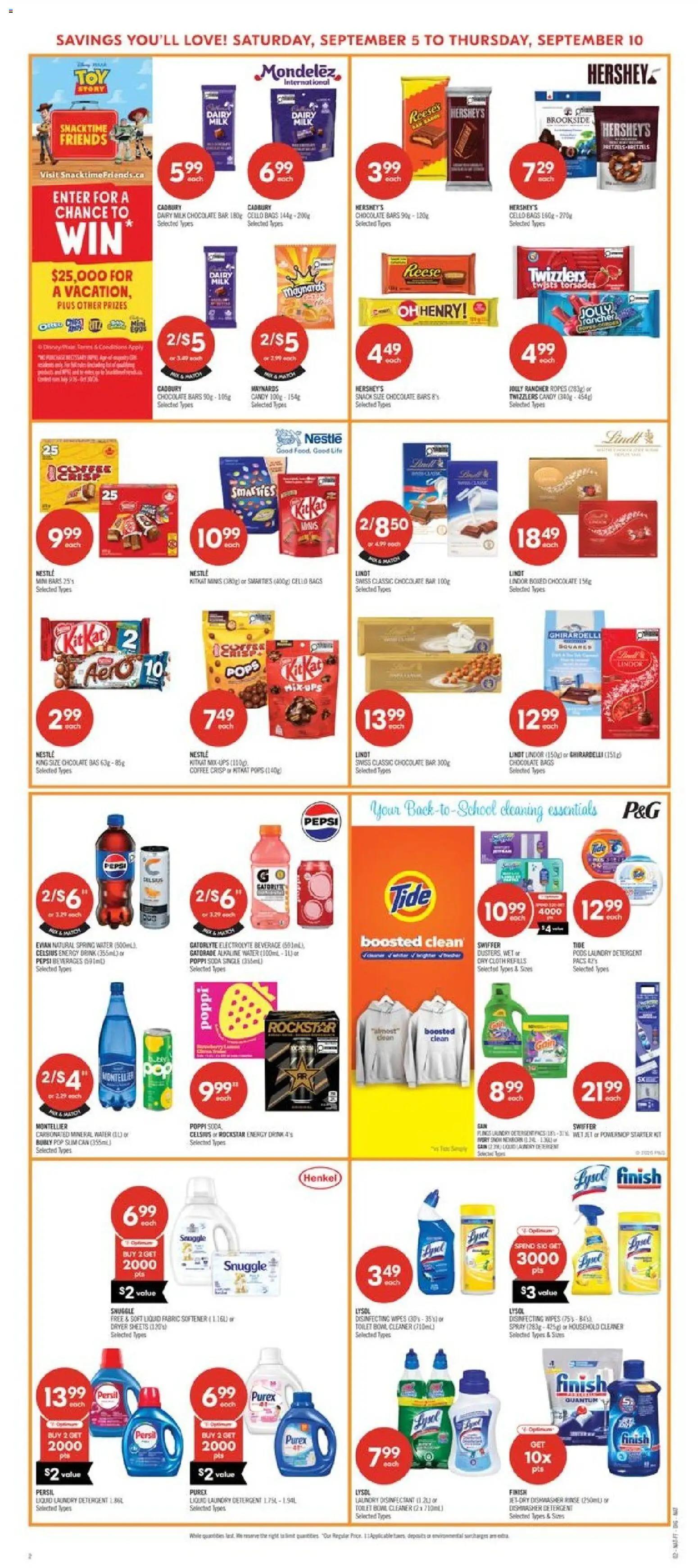Shoppers flyer valid from Sep 5, 2026 | Page: 7 | Products: Chocolate bar, Water, Spring water, Coffee