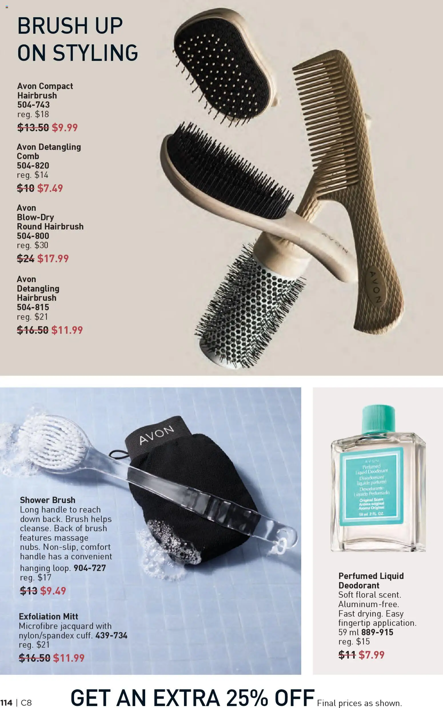 Avon flyer valid from 09.04.2026 | Page: 114 | Products: Brush, Deodorant, Shower
