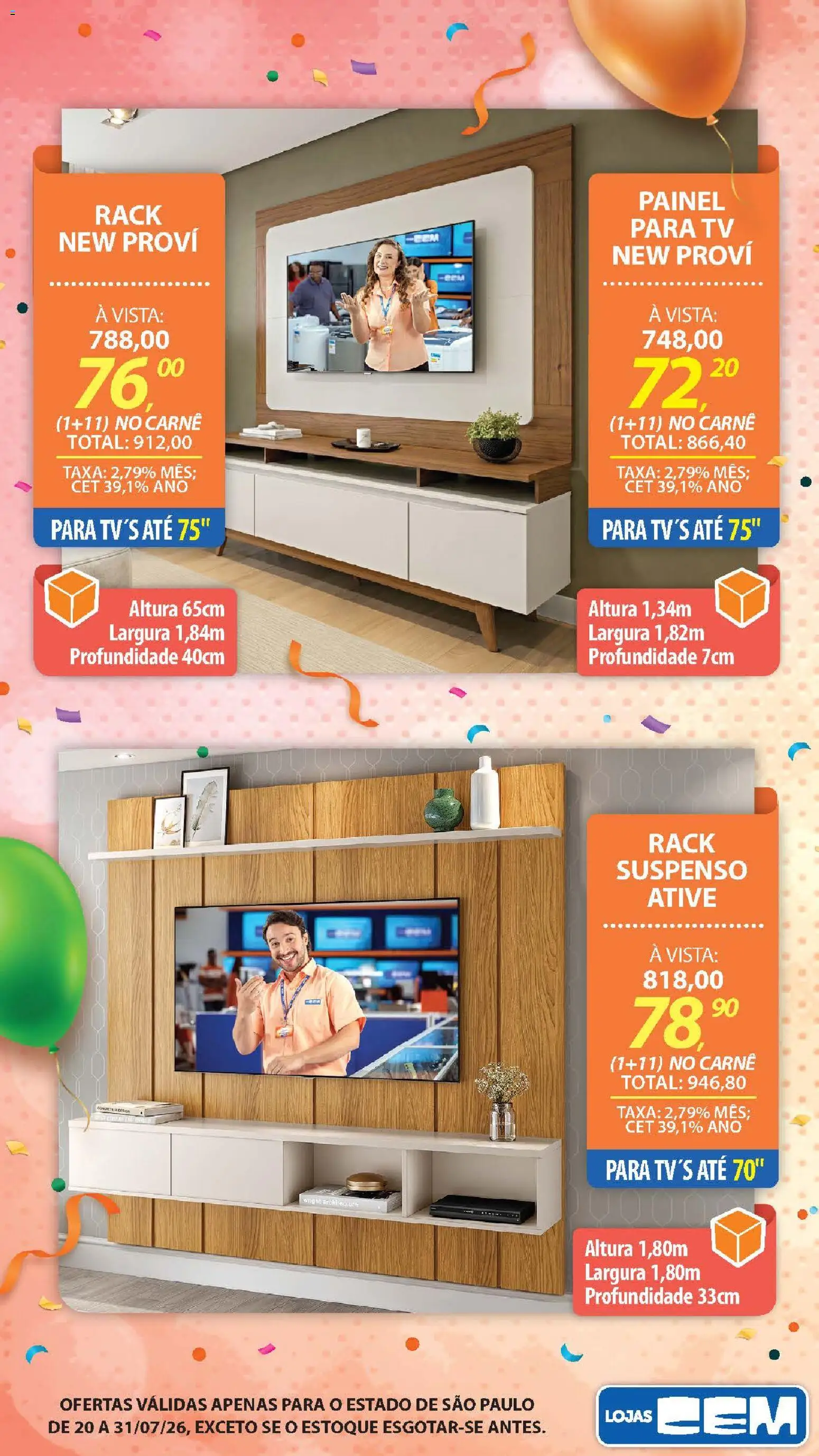 Lojas Cem Folheto - válido de 20/07/2026 | Página: 92 | Produtos: Tv, Carne, Rack