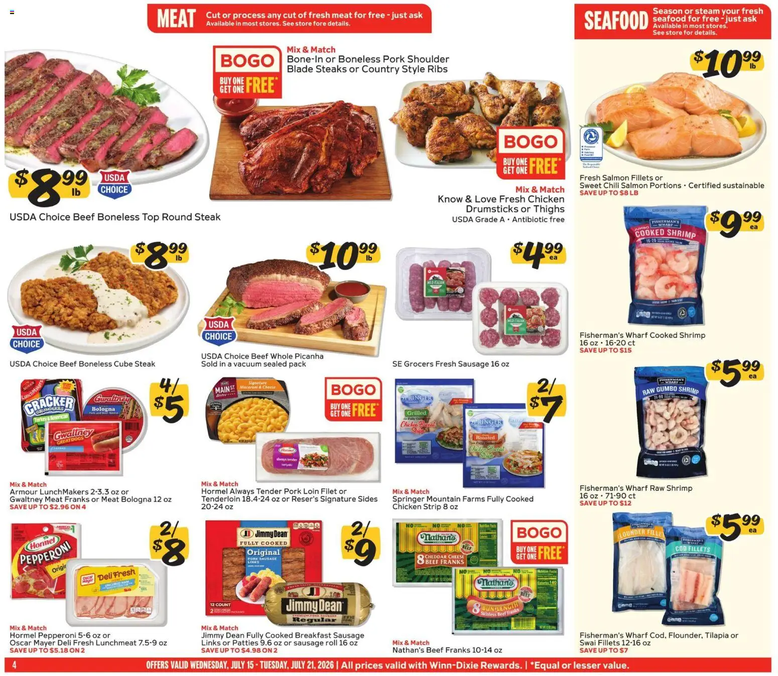 Winn Dixie Weekly Ad - valid from 07/15/2026 | Page: 4 | Products: Cheese, Ham, Pork, Beef