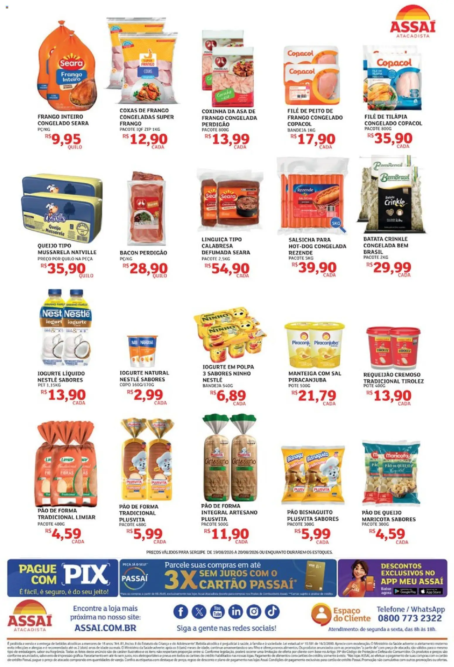 Assaí Atacadista Folheto - válido de 19/08/2026 | Página: 2 | Produtos: Salsicha, Iogurte, Telefone, Pão de queijo