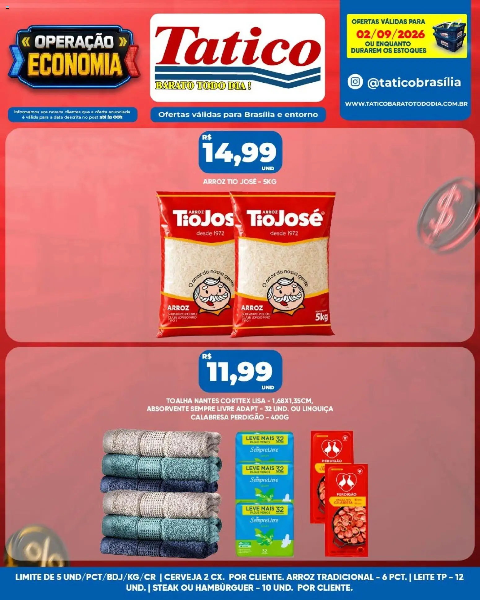Tatico Folheto - válido de 02/09/2026 | Página: 8 | Produtos: Linguiça, Arroz, Sempre Livre, Absorvente