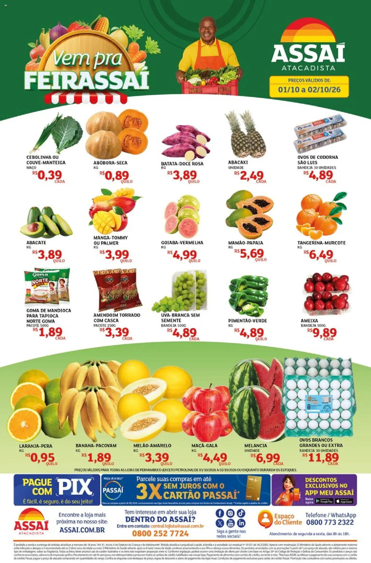 Assaí Atacadista Folheto - válido de 01/10/2026 | Página: 1 | Produtos: Melancia, Mandioca, Tapioca, Alimentos