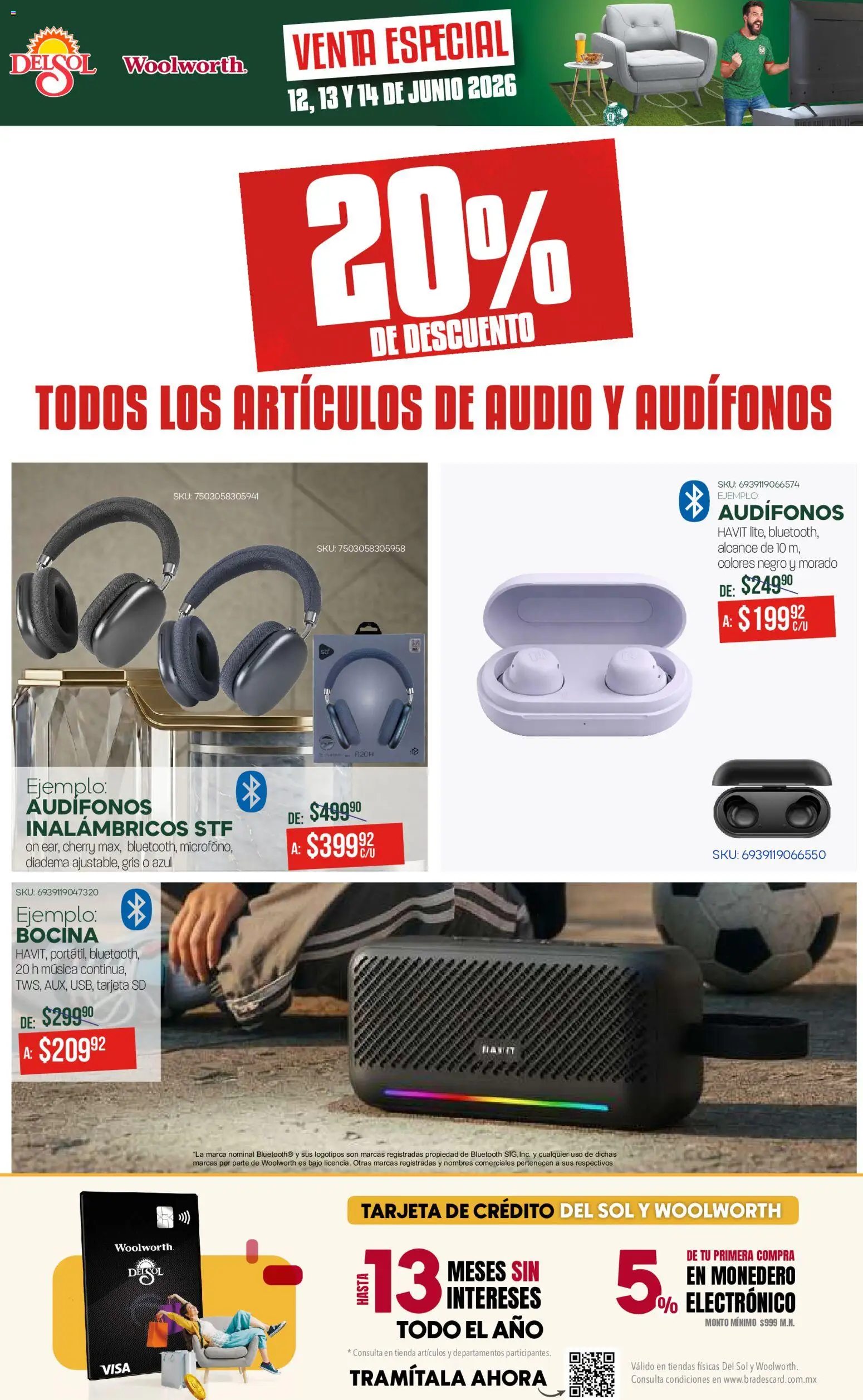 Nuevas ofertas de Del Sol y Woolworth válidas en toda la República Mexicana desde el 12.06.2026. ¡Encuentra las mejores ofertas en Del Sol y Woolworth catálogo! | Página: 5 | Productos: Monedero, Audio, Audífonos, Bocina