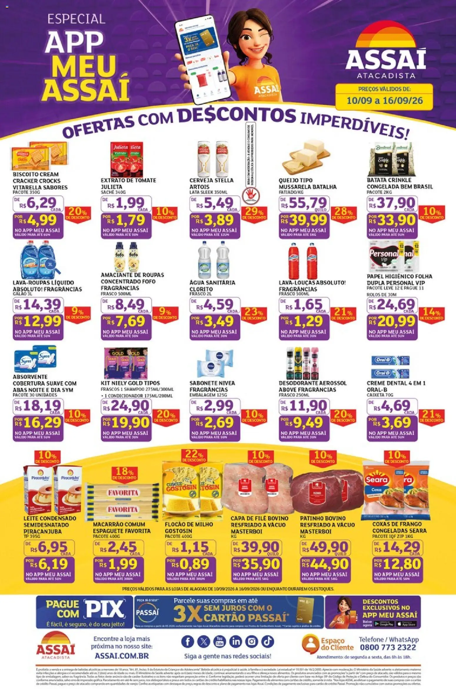 Assaí Atacadista Folheto - válido de 10/09/2026 | Página: 1 | Produtos: Biscoito, Macarrão, Alimentos, Amaciante