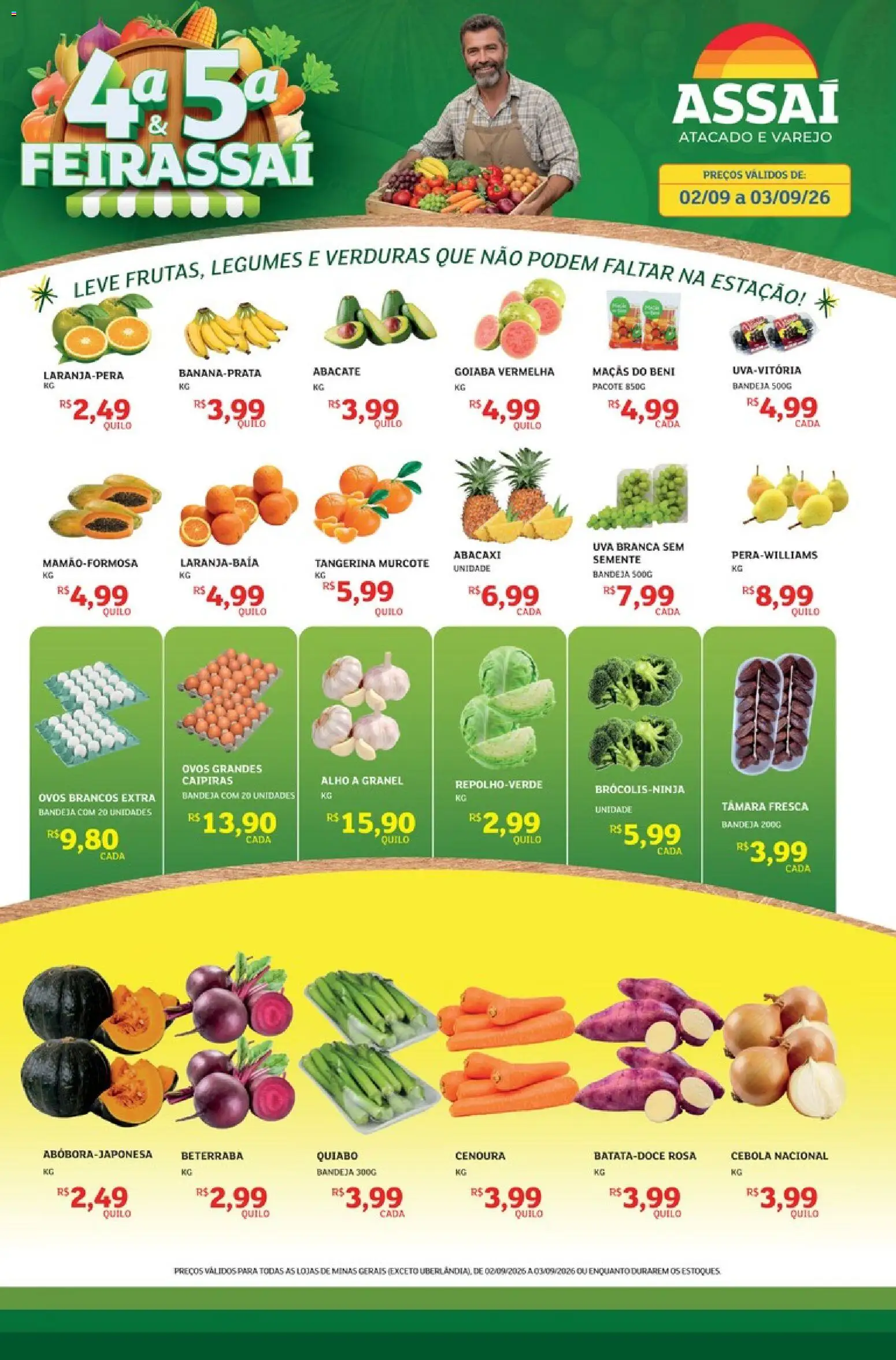 Assaí Atacadista Folheto - válido de 02/09/2026 | Página: 1 | Produtos: Goiaba, Alho, Cebola, Legumes