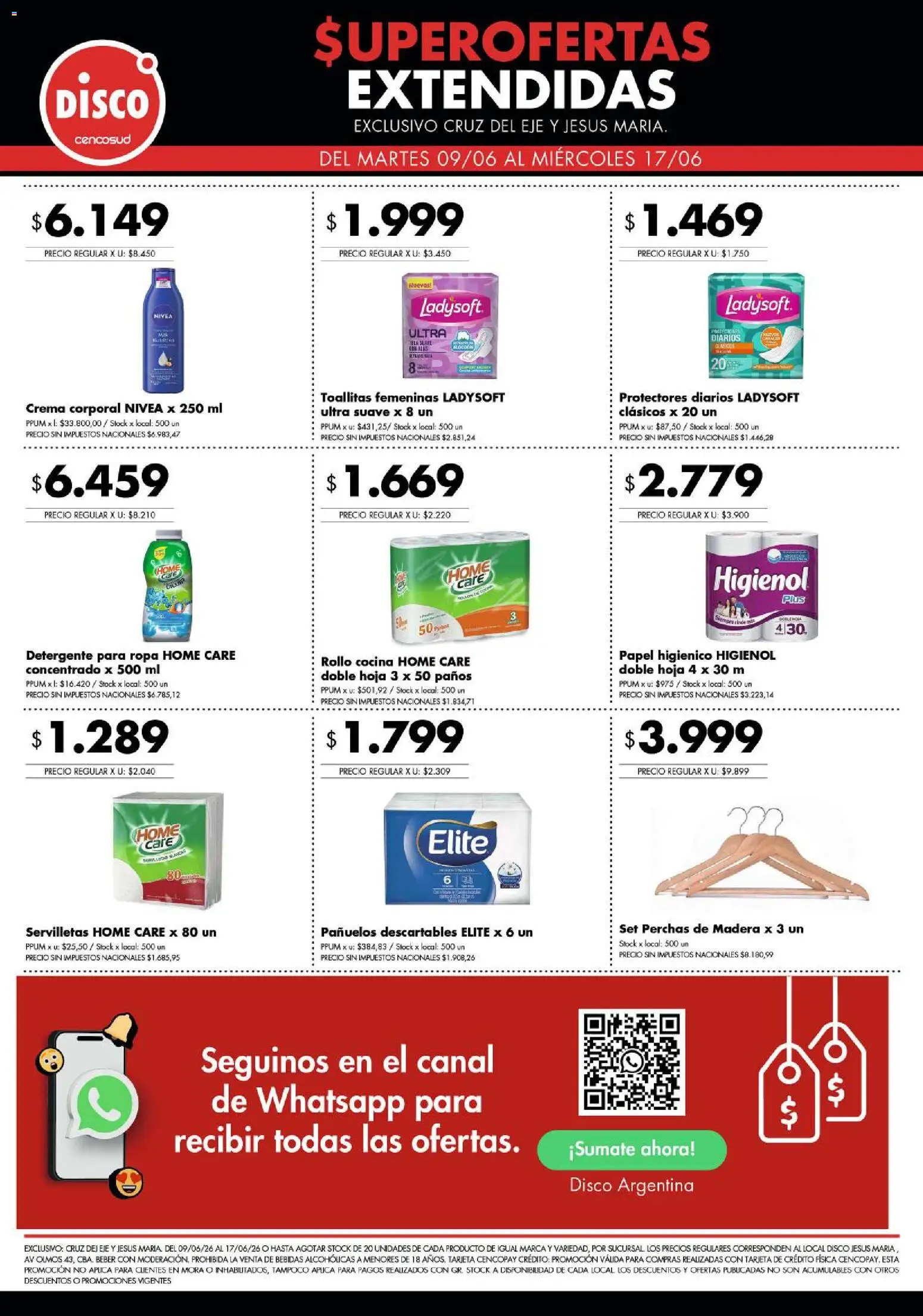 Disco - Superofertas extendidas - Cruz del Eje y Jesus Maria │ válido desde el 08.06.2026 | Página: 5 | Productos: Papel higiénico, Servilletas, Detergente, Ropa