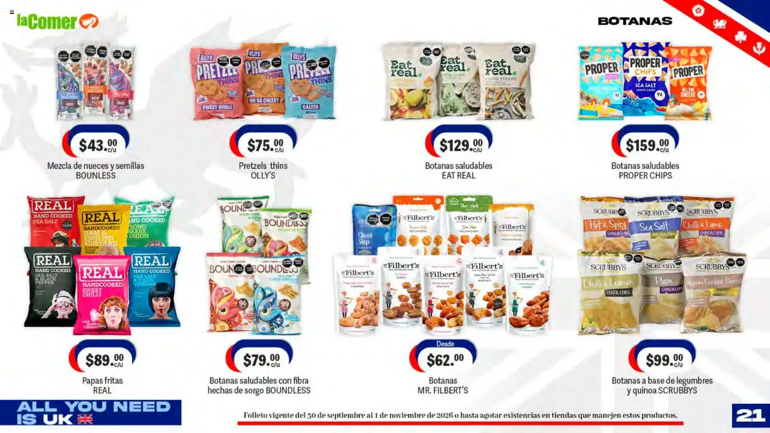 Nuevas ofertas de La Comer válidas en toda la República Mexicana desde el 30/09/2026. ¡Encuentra las mejores ofertas en La Comer folleto! | Página: 21 | Productos: Legumbres, Papas fritas, Papas, Quinoa
