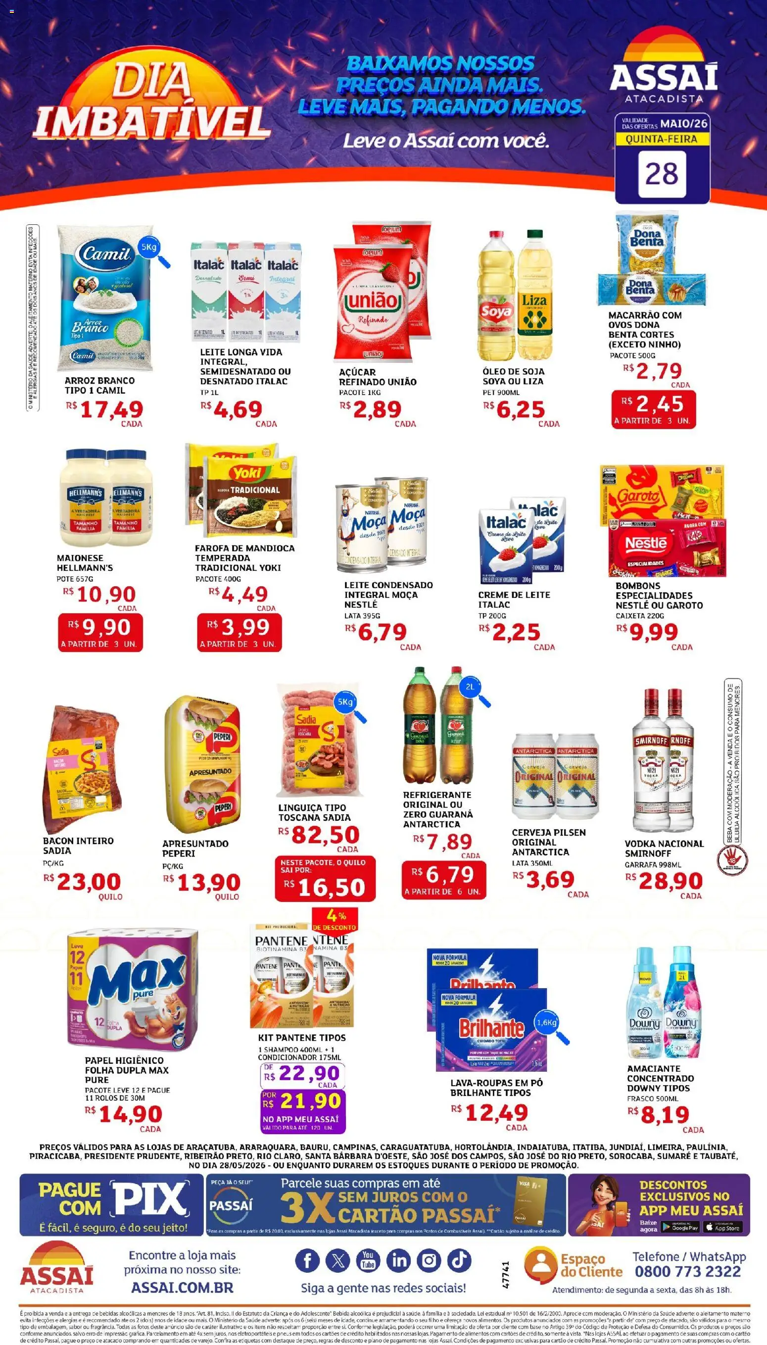 Assaí Atacadista Folheto - válido de 28.05.2026 | Página: 1 | Produtos: Mandioca, Telefone, Papel higiênico, Amaciante