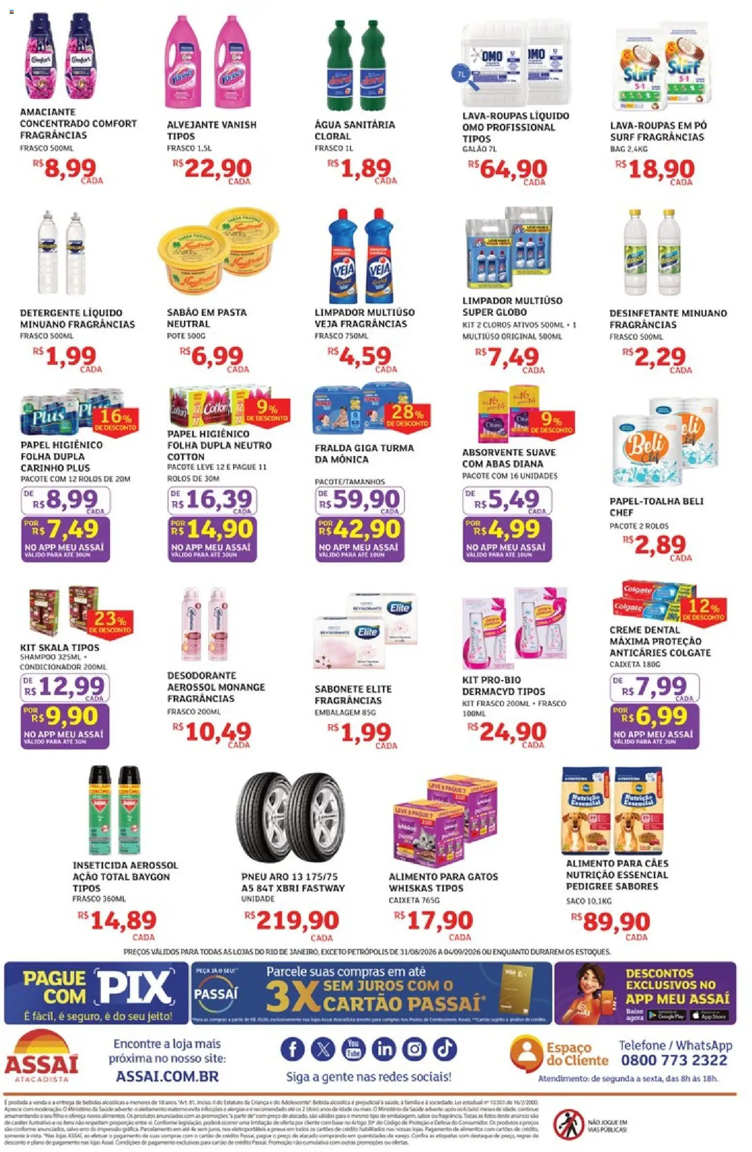 Assaí Atacadista Folheto - válido de 31/08/2026 | Página: 4 | Produtos: Limpador multiuso, Desodorante, Água, Absorvente