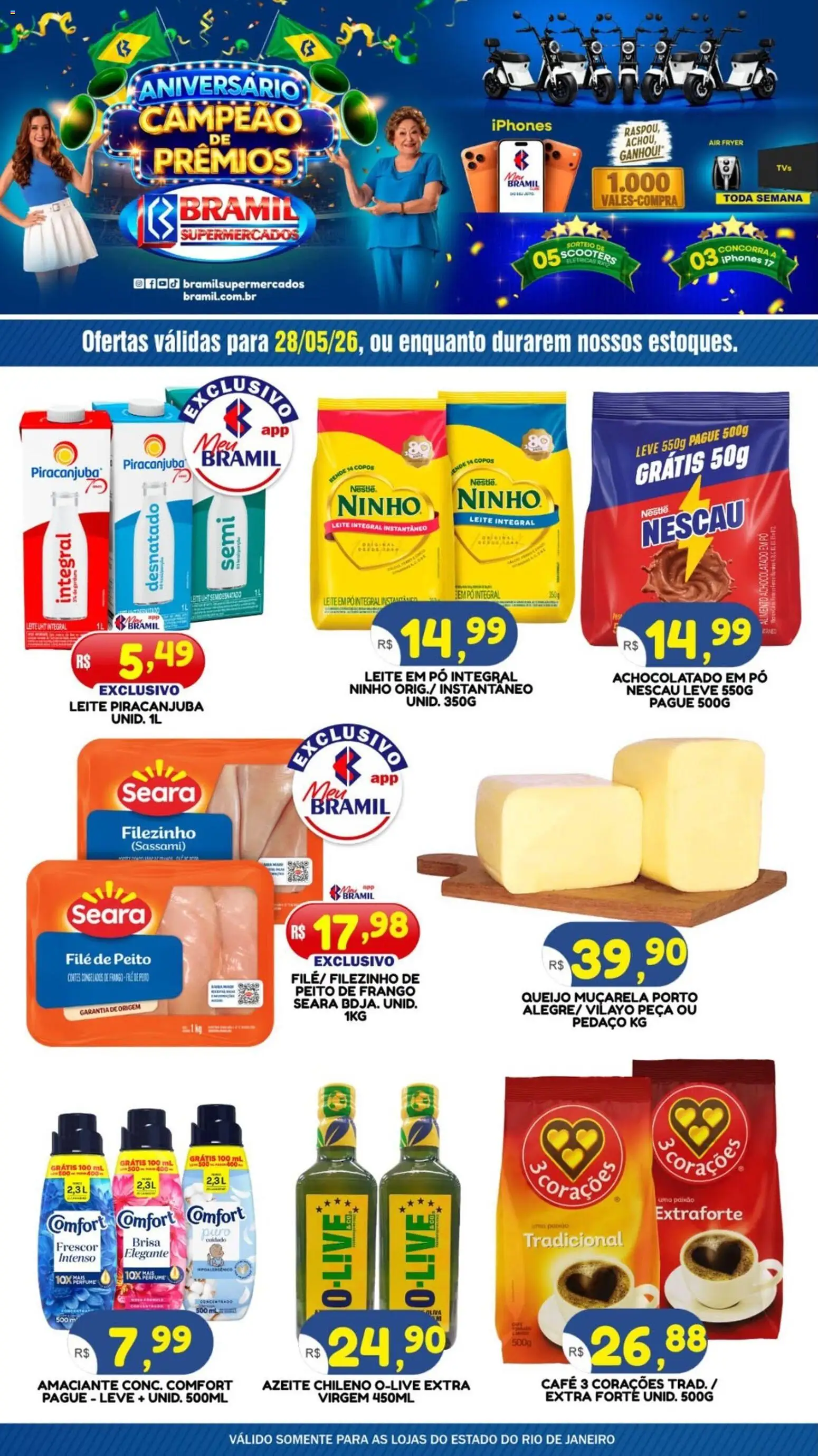 Bramil Supermercados Folheto - válido de 28.05.2026 | Página: 1 | Produtos: Queijo, Muçarela, Frango, Amaciante