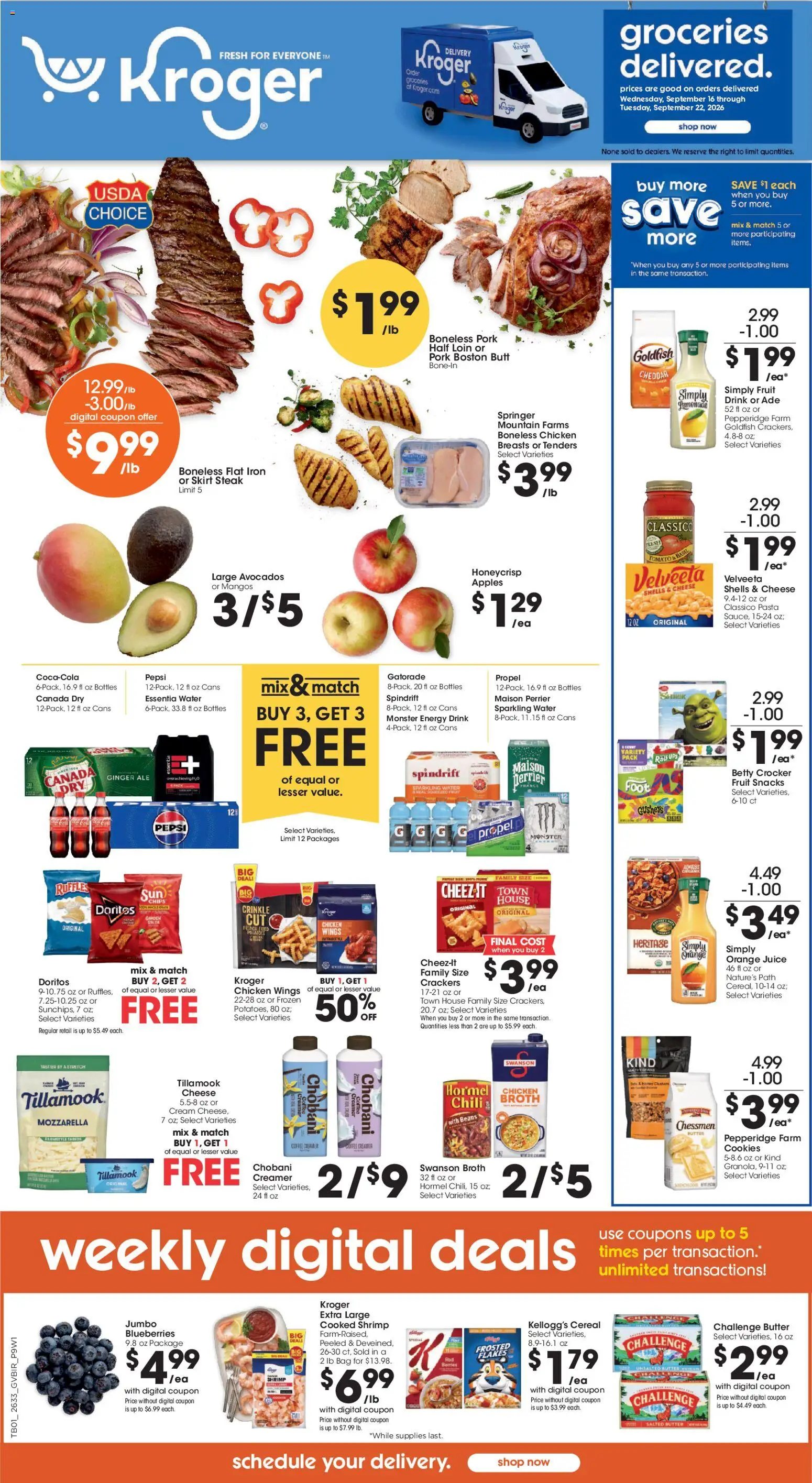 Kroger Ad - valid from 09/16/2026 | Page: 1 | Products: Cheese, Steamer, Bag, Beans
