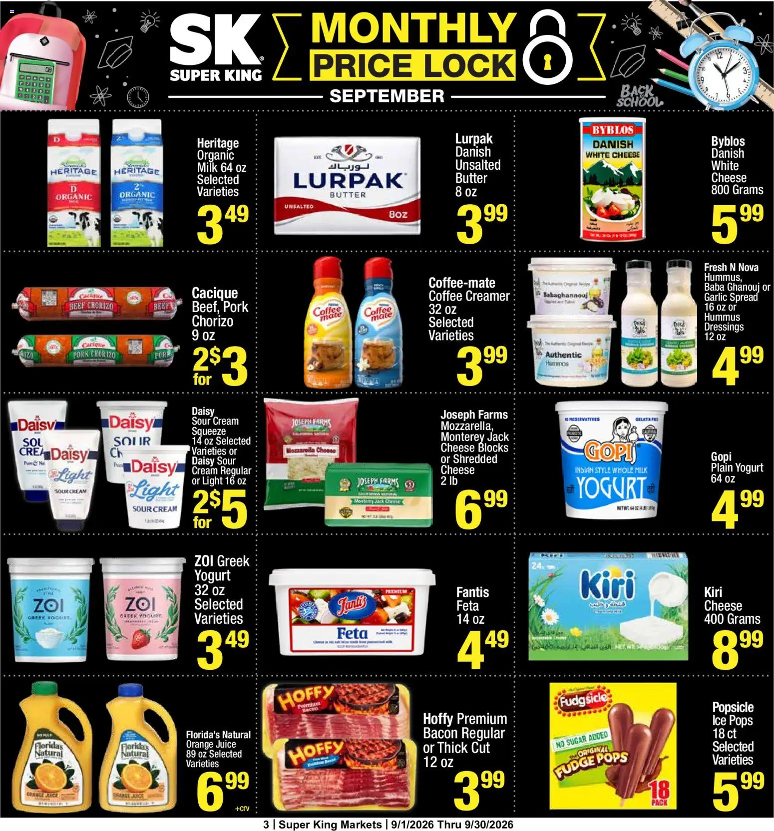 Super King Monthly Ad - valid from 09/01/2026 | Page: 3 | Products: Plain yogurt, Butter, Sour cream, Whole milk