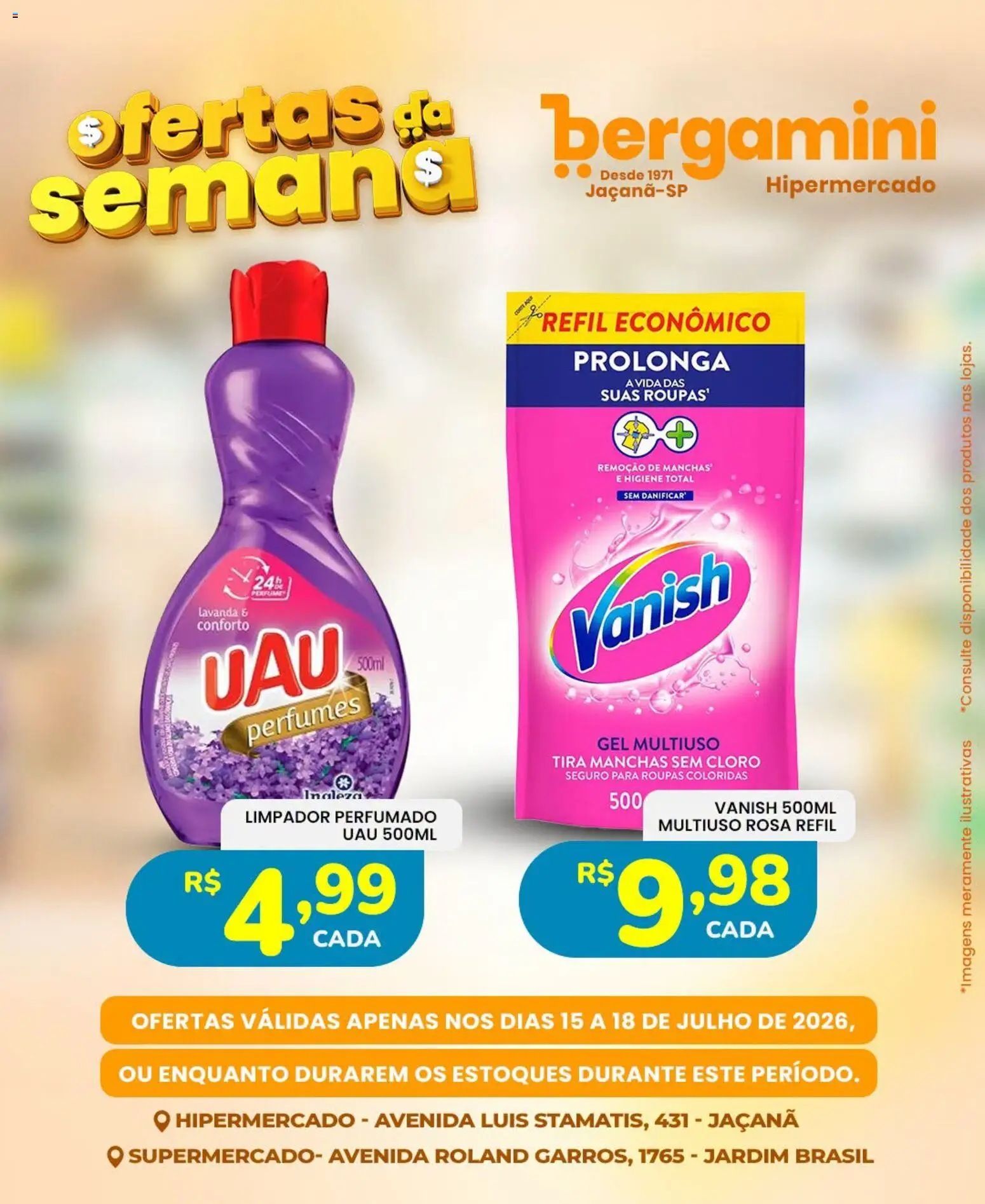 Supermercado Bergamini Folheto - válido de 15/07/2026 | Página: 20 | Produtos: Cloro, Tira manchas, Roupas, Perfumes