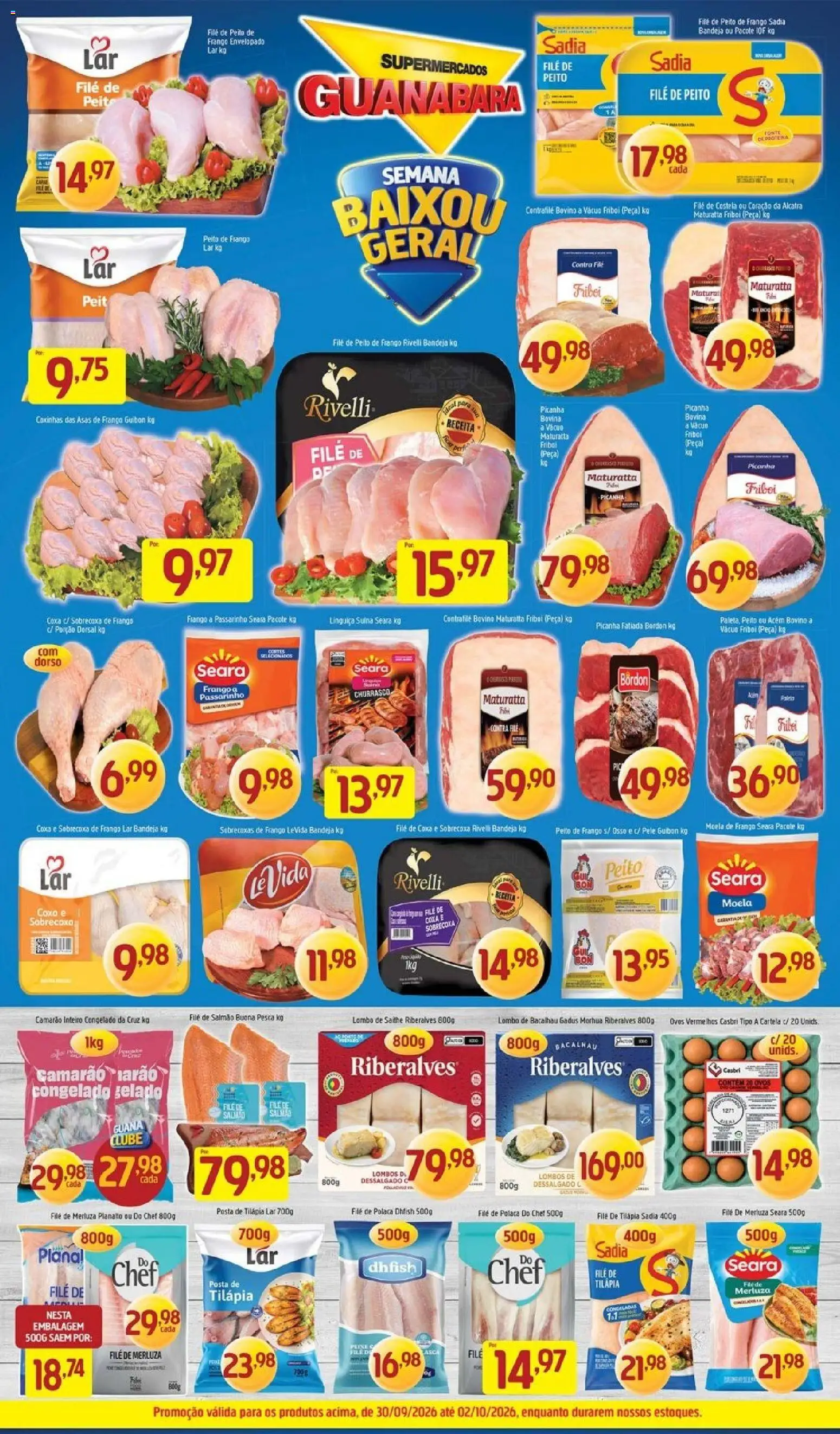 Supermercados Guanabara Folheto - válido de 30/09/2026 | Página: 5 | Produtos: Pera, Salmão, Linguiça, Filé de tilápia