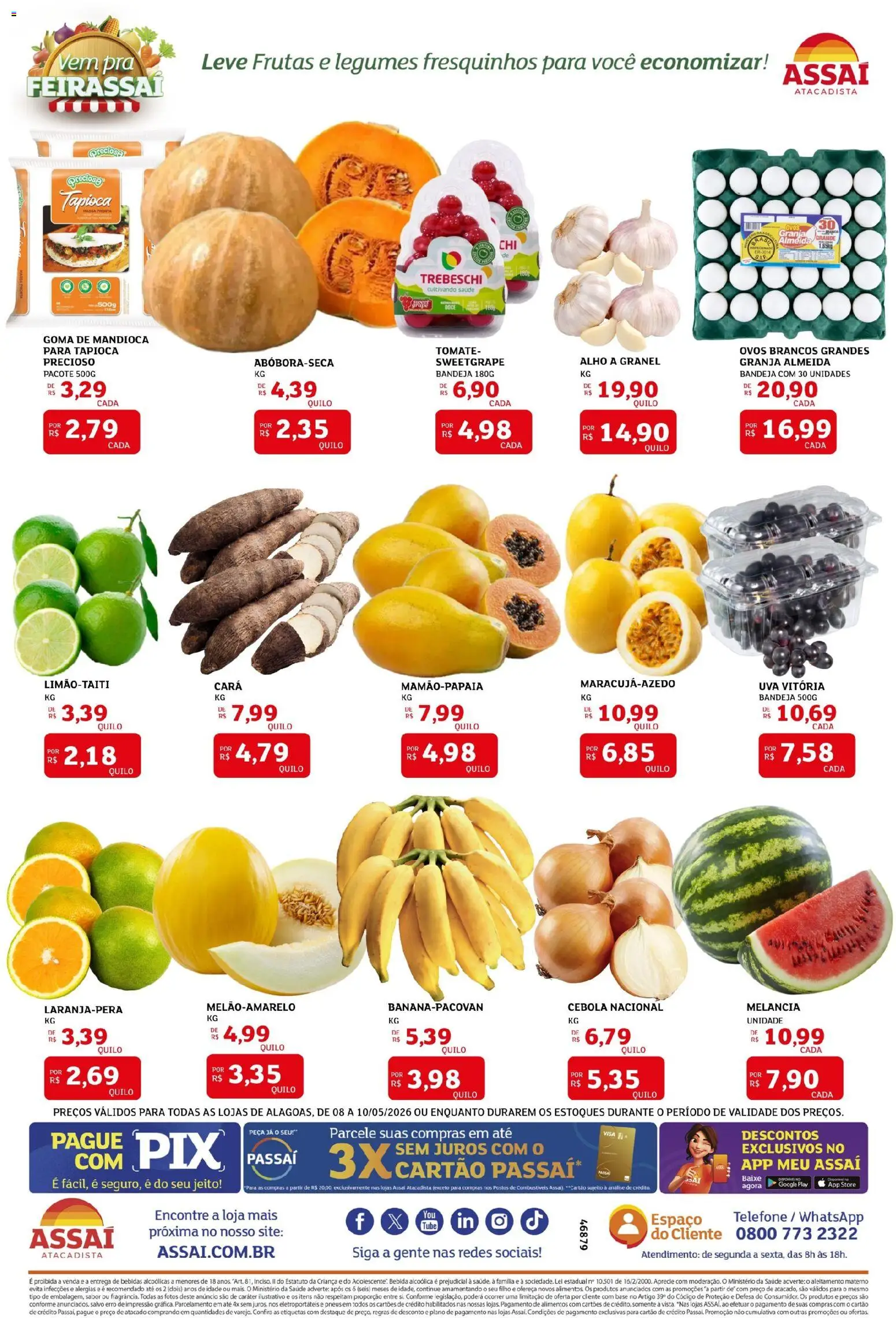 Assaí Atacadista Folheto - válido de 08.05.2026 | Página: 3 | Produtos: Cebola, Tapioca, Ovos, Telefone