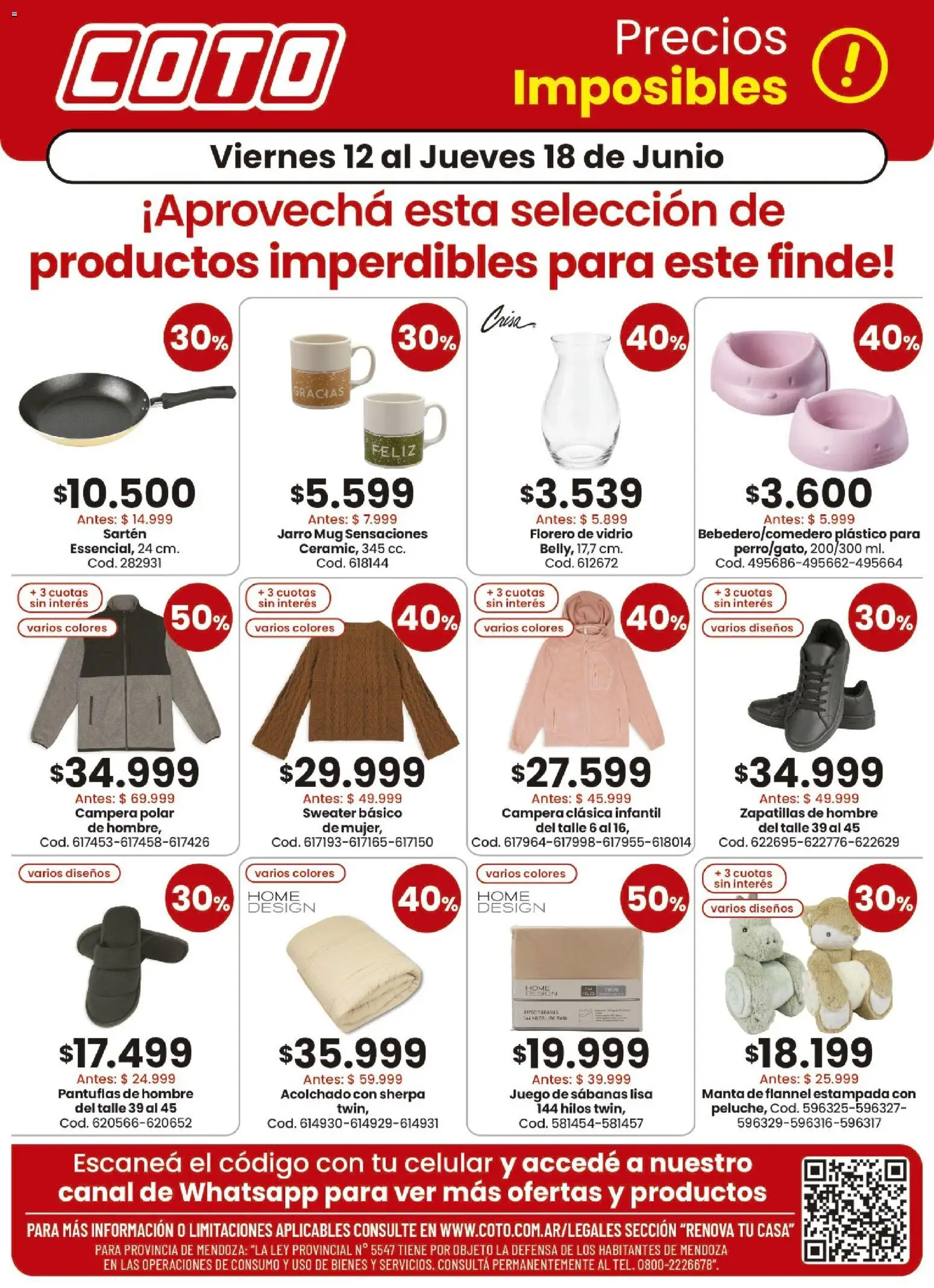 Coto - Renova Productos │ válido desde el 12.06.2026 | Página: 1 | Productos: Campera, Sabanas, Zapatillas, Florero
