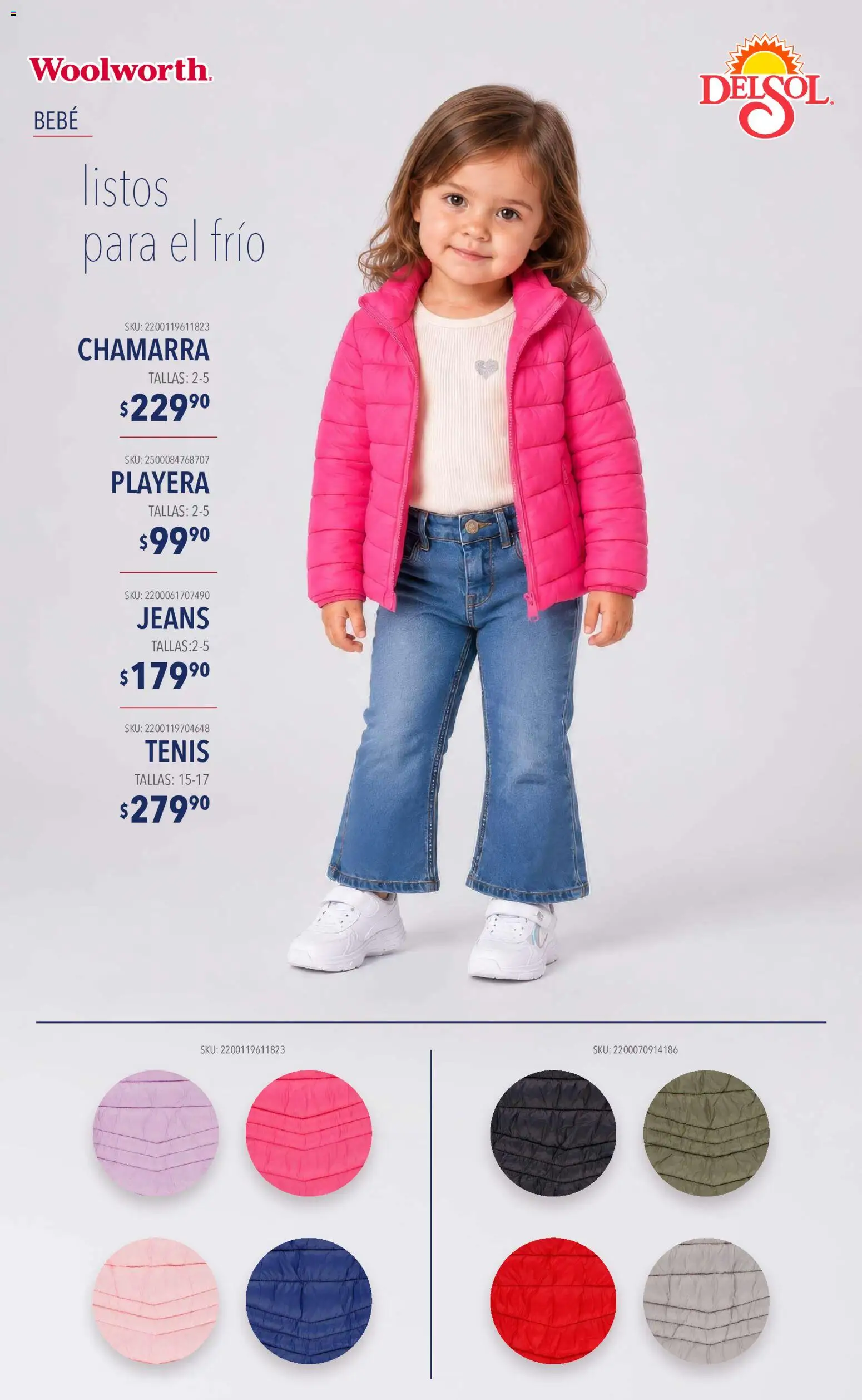 Nuevas ofertas de Del Sol y Woolworth válidas en toda la República Mexicana desde el 10/09/2026. ¡Encuentra las mejores ofertas en Del Sol y Woolworth catálogo Moda Esenciales! | Página: 23 | Productos: Tenis, Chamarra, Playera