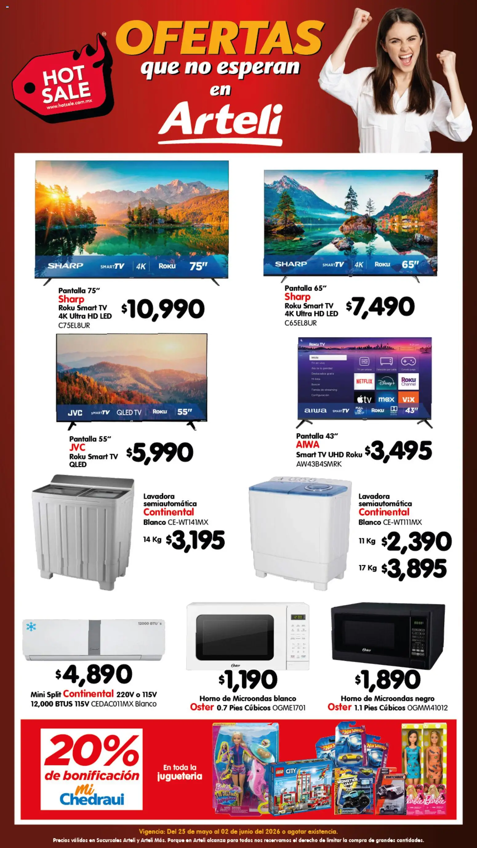 Nuevas ofertas de Arteli válidas en toda la República Mexicana desde el 25.05.2026. ¡Encuentra las mejores ofertas en Arteli Hot Sale! | Página: 1 | Productos: Horno, Lavadora, Microondas, Té