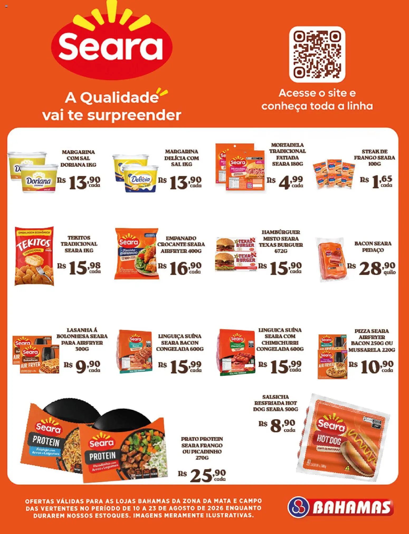 Bahamas Supermercados Folheto - válido de 10/08/2026 | Página: 9 | Produtos: Mortadela, Bacon, Frango, Legumes