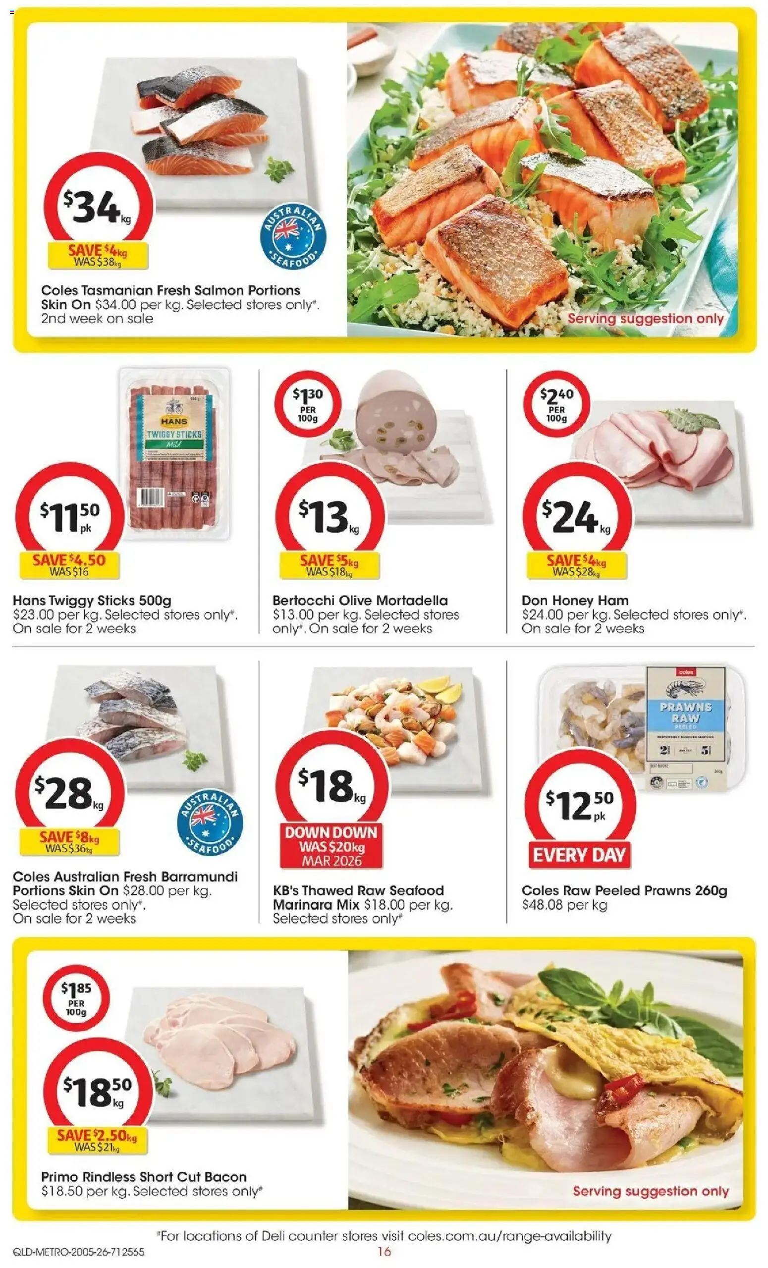 Coles catalogue - valid from 19.05.2026 | Page: 16 | Products: Ham, Prawns, Salmon, Seafood
